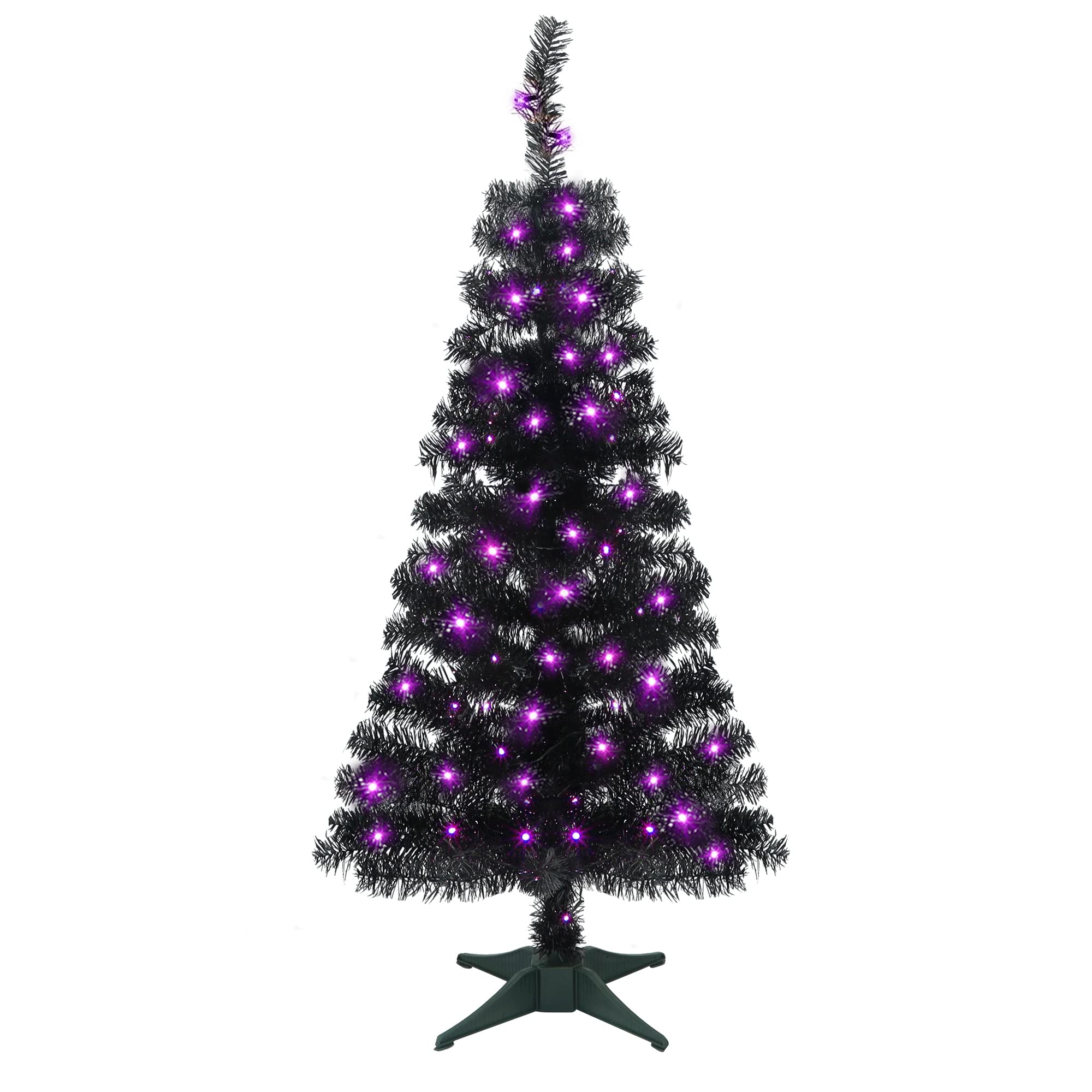 Juegoal 4FT Black Tinsel Artificial Christmas Tree with 70 LED Purple Lights - 8 Lighting Modes & Timer - Halloween Holiday Decor for Home, Party, Office, and Indoor Decorations