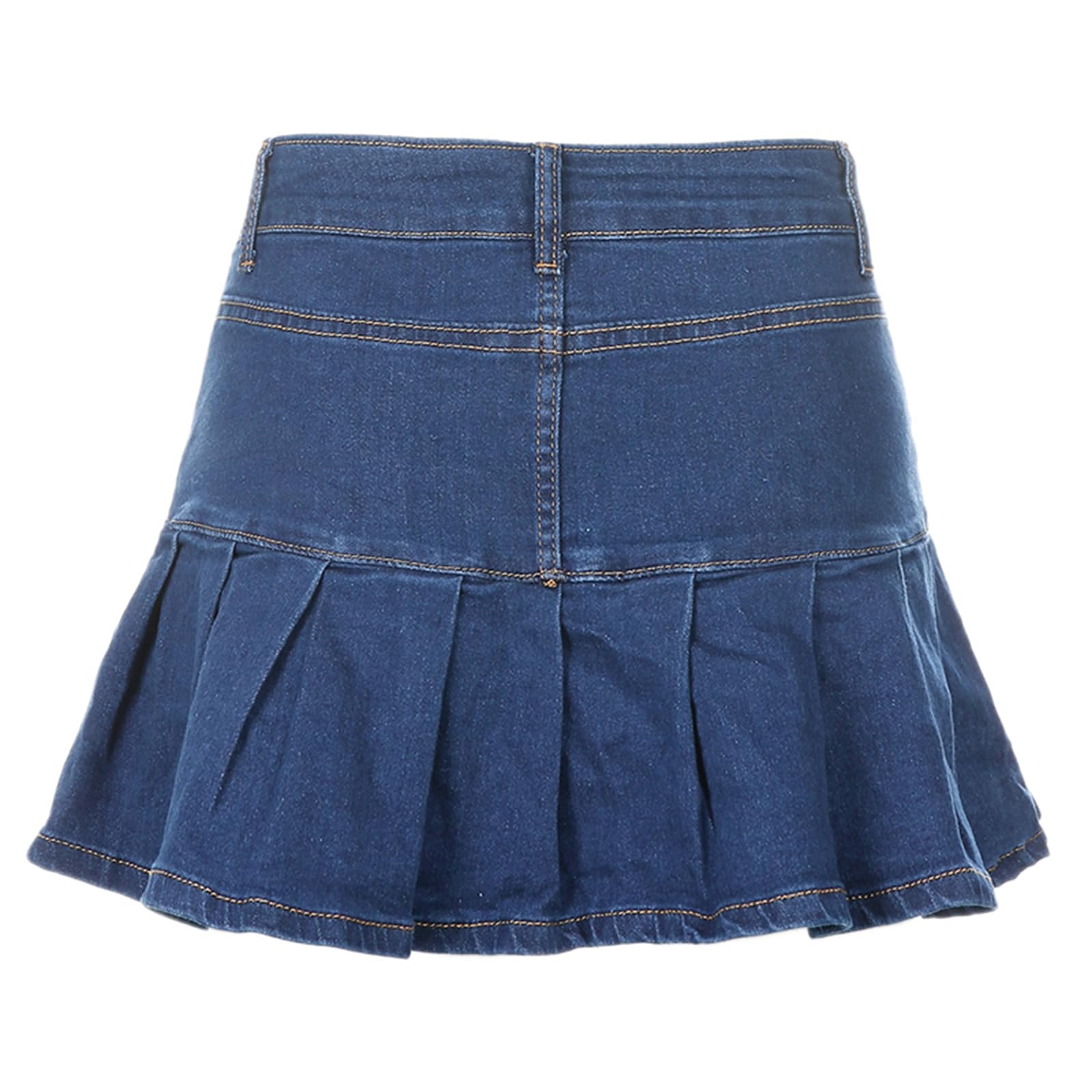 Y2K Pleated Denim Mini Skirt for Women - Low Waist A-Line Flared Jean Skirt with Ruffle Detail | Casual Streetwear & Summer Outfit Essential | Perfect for Parties, Dating, and Night Out Fashion
