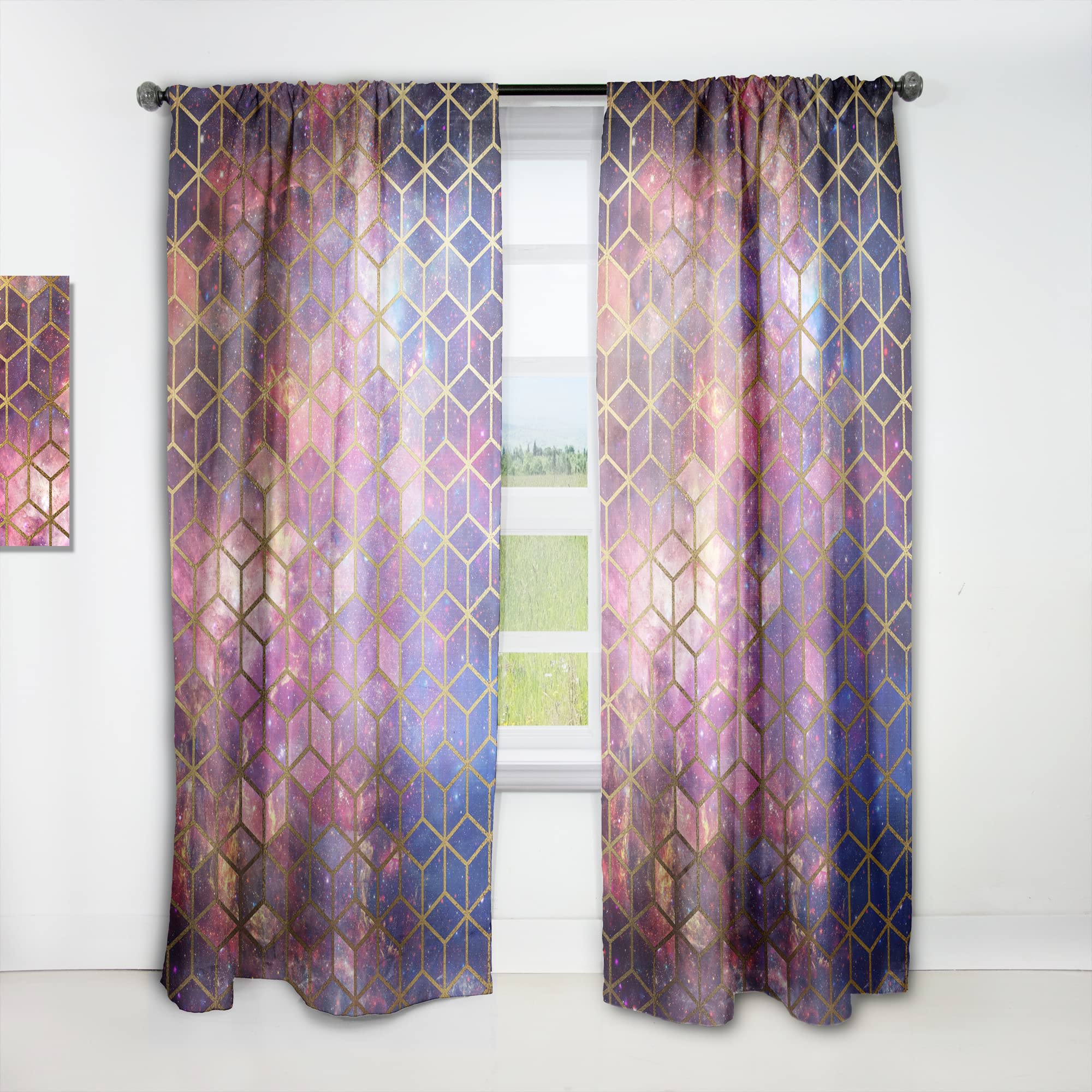 DesignQ Thermal Insulated Blackout Curtains - Dark Yellow Geometric Cubes on Cosmic Print - 52x63 Inch Single Panel for Bedroom & Living Room - Energy Saving, Noise Reducing, Perfect for Home Theater & Nursery