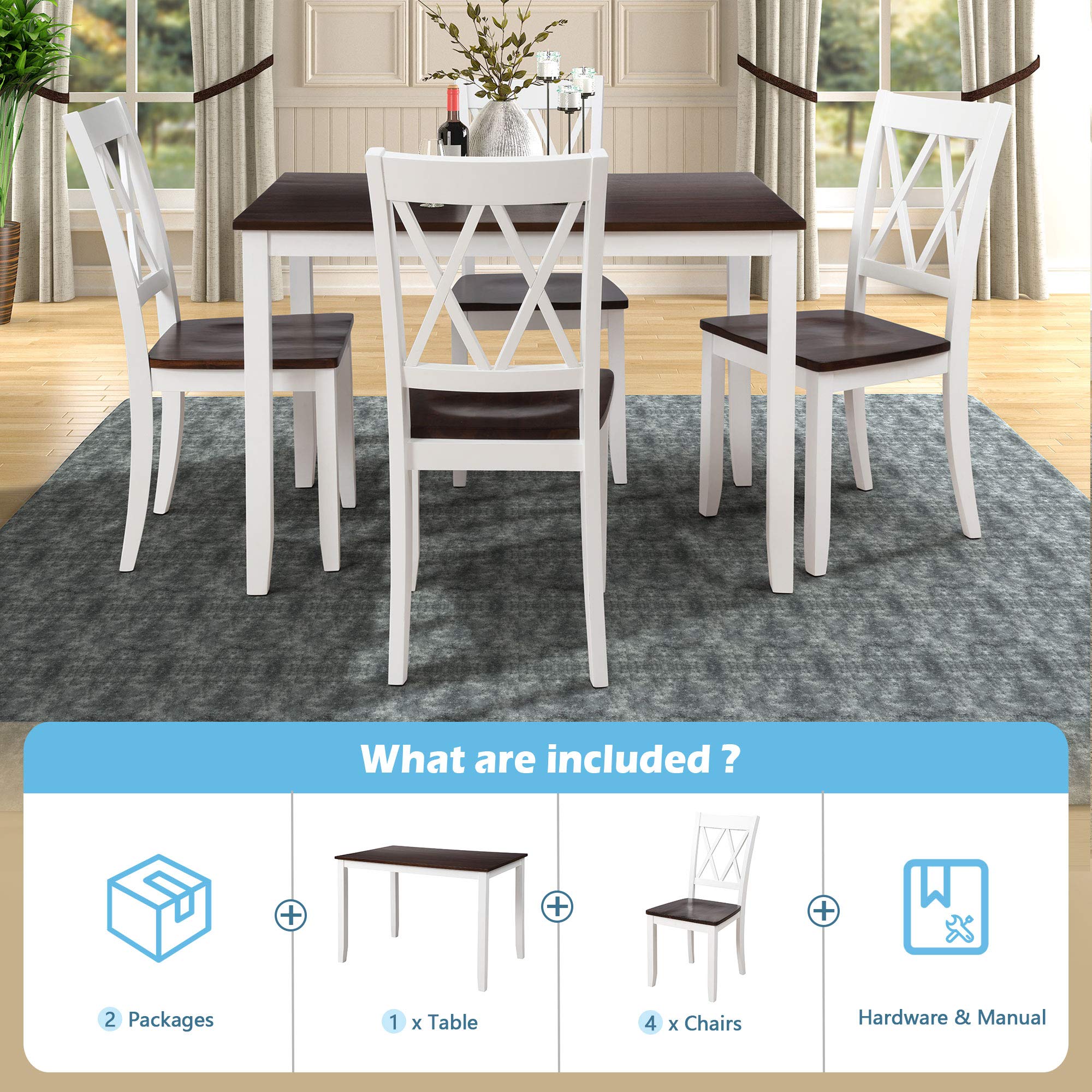 Harper & Bright Designs 5-Piece Wood Dining Table Set for 4, Compact Kitchen Table & Chairs in White & Cherry, Perfect for Small Spaces & Cozy Meals