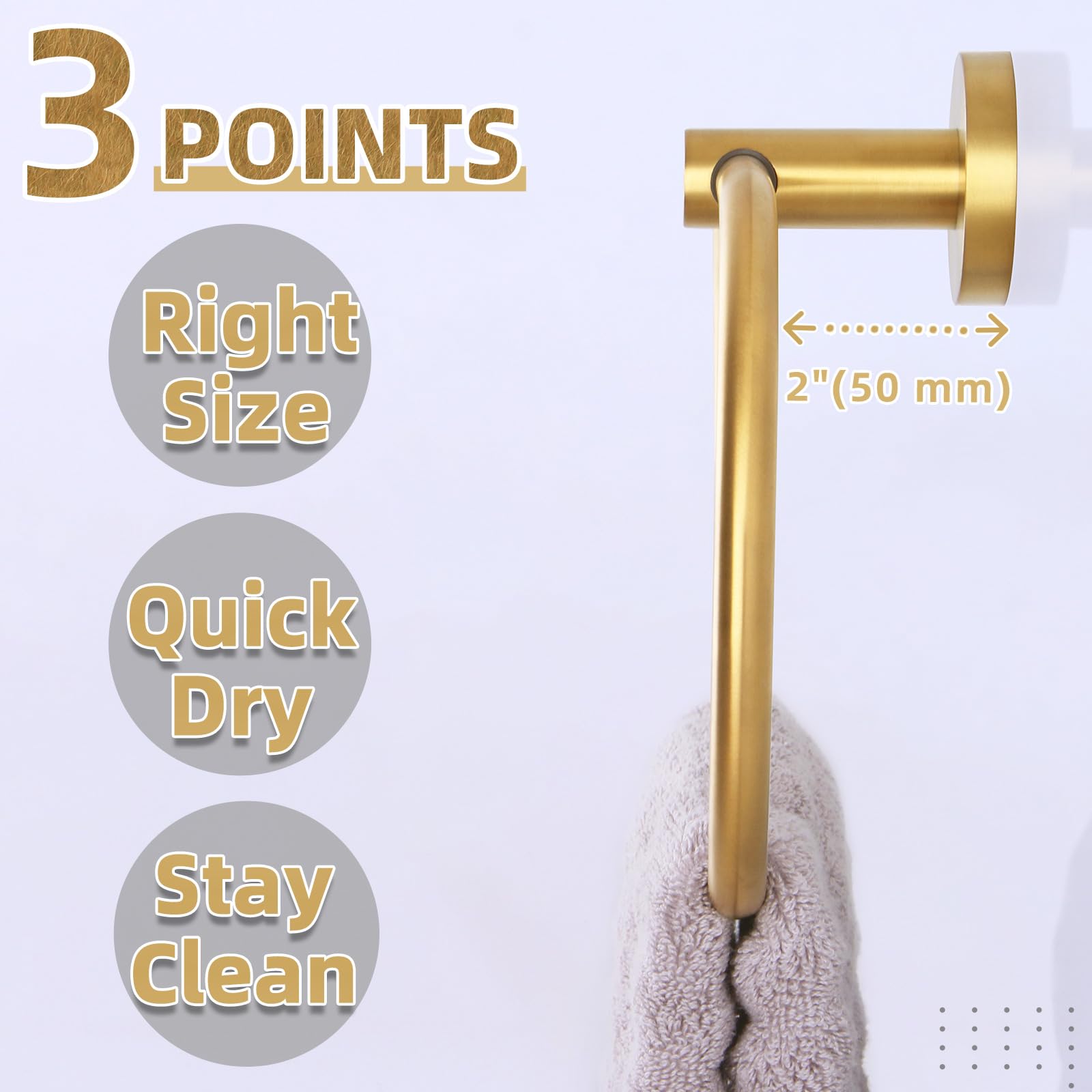 APLusee Brushed Gold Towel Ring - 304 Stainless Steel Wall Mounted Bathroom Towel Holder with Swivel Hanger - Elegant Oval Design for Hand Towels, Washcloths & Robes - Perfect for Bathroom, Powder Room & Spa Decor