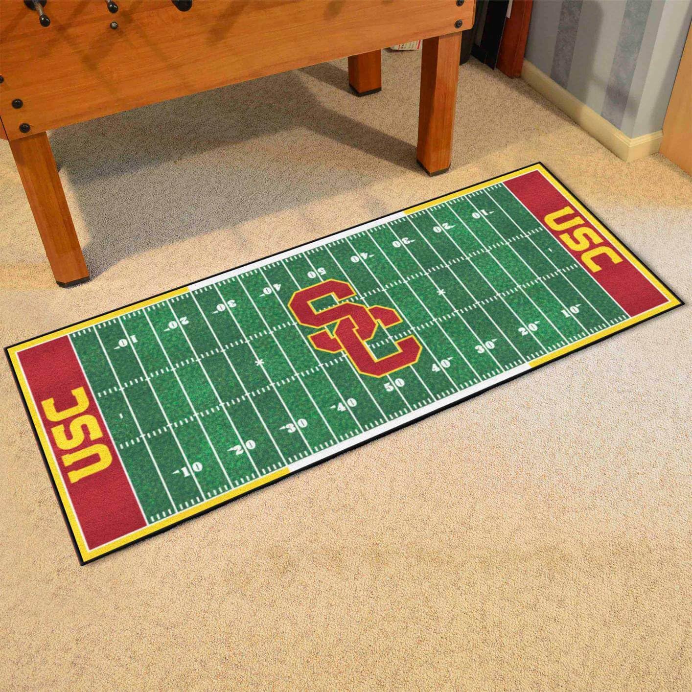 USC Trojans Football Field Runner Rug - Officially Licensed College Football Mat for Game Day Decor, Fan Cave, and Home Office