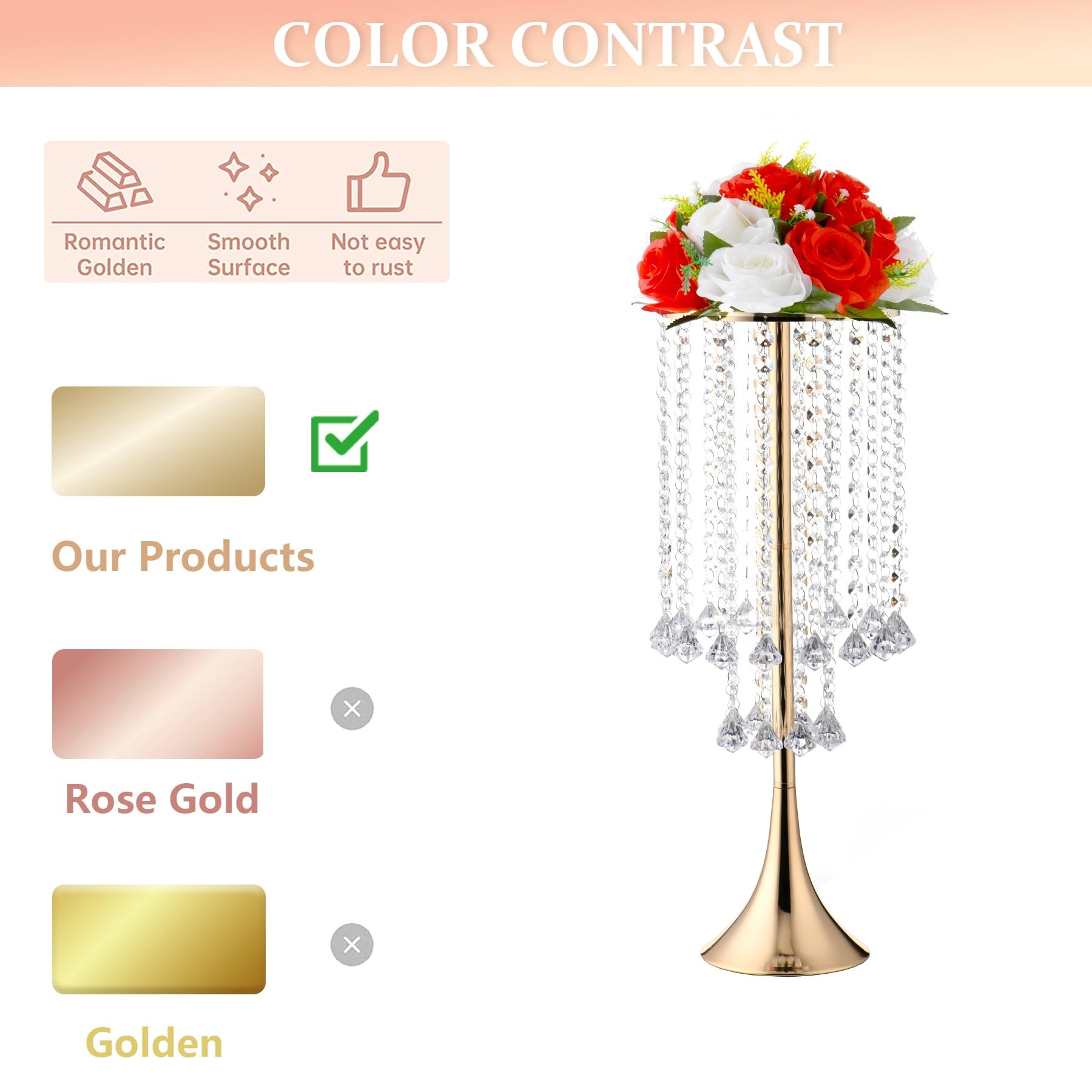 10pcs Gold Crystal Flower Stand Set - Tall Metal Vase for Wedding Centerpieces, Party, Dinner, Hotel & Home Decor - Perfect for Floral Arrangements & Event Displays