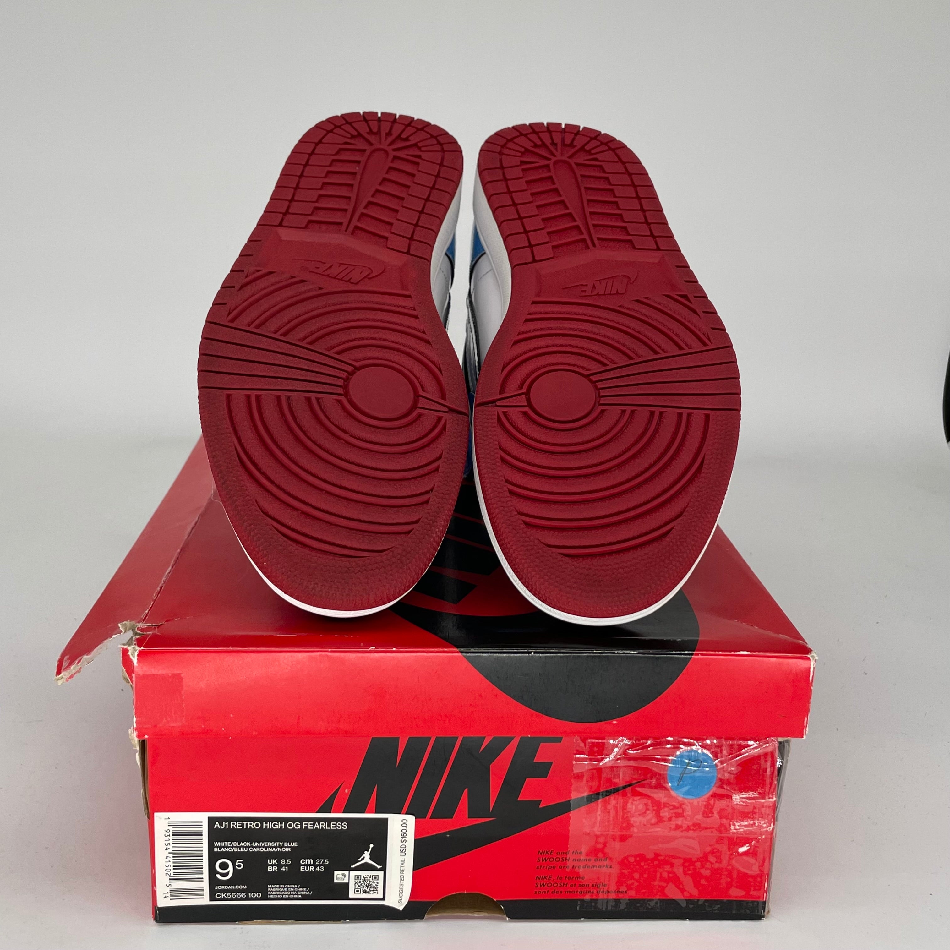 AIR JORDAN 1 FEARLESS UNC CHICAGO Men's Basketball Shoes - Size 9.5 (CK5666-100) - Authentic Retro Sneakers for Streetwear & Sports Fashion