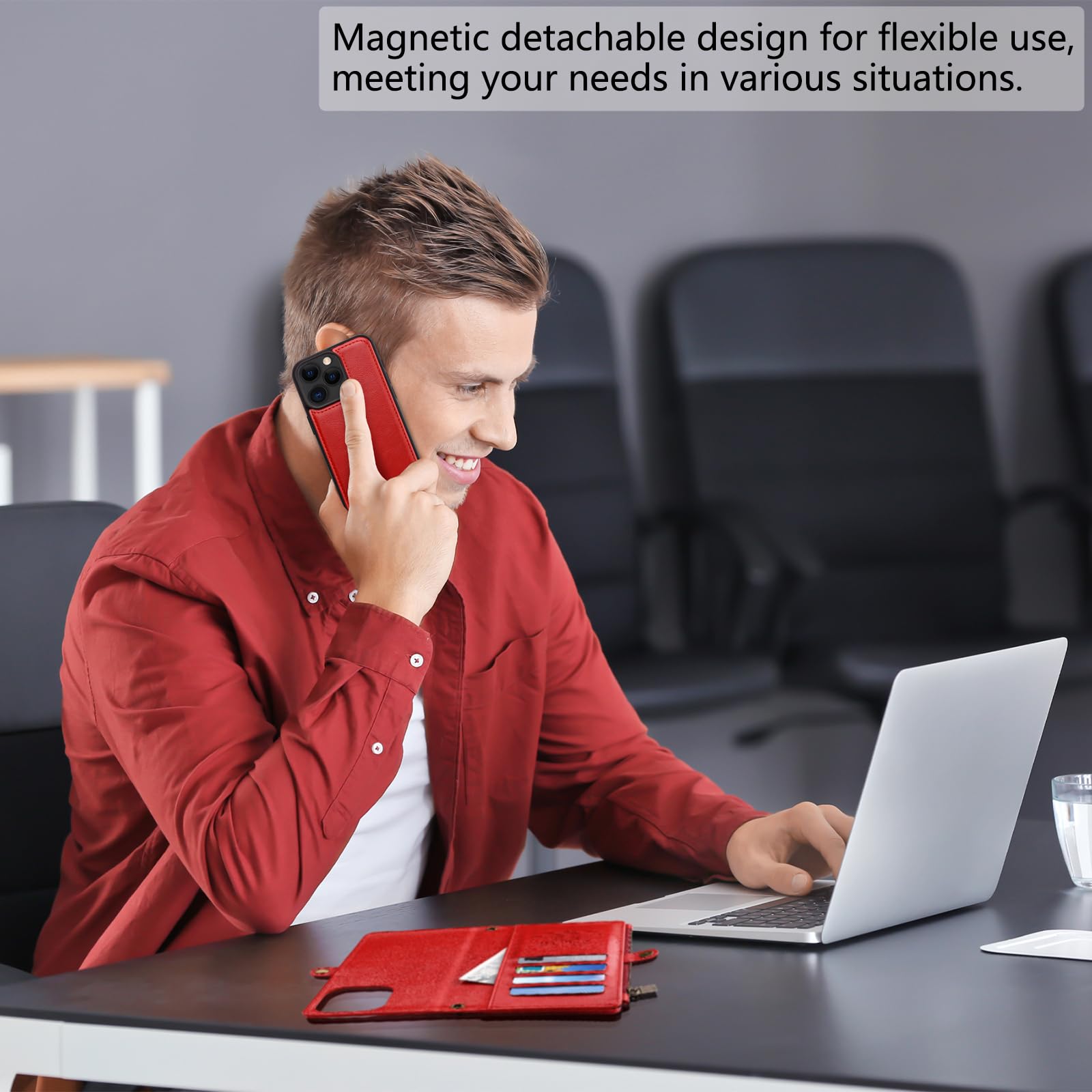 MInCYB iPhone 16 Pro Max Wallet Case with Crossbody Strap - Magnetic Detachable PU Leather RFID Blocking Card Holder for Women & Men (6.7 Inch, Red) - Perfect for Travel, Shopping & Everyday Use