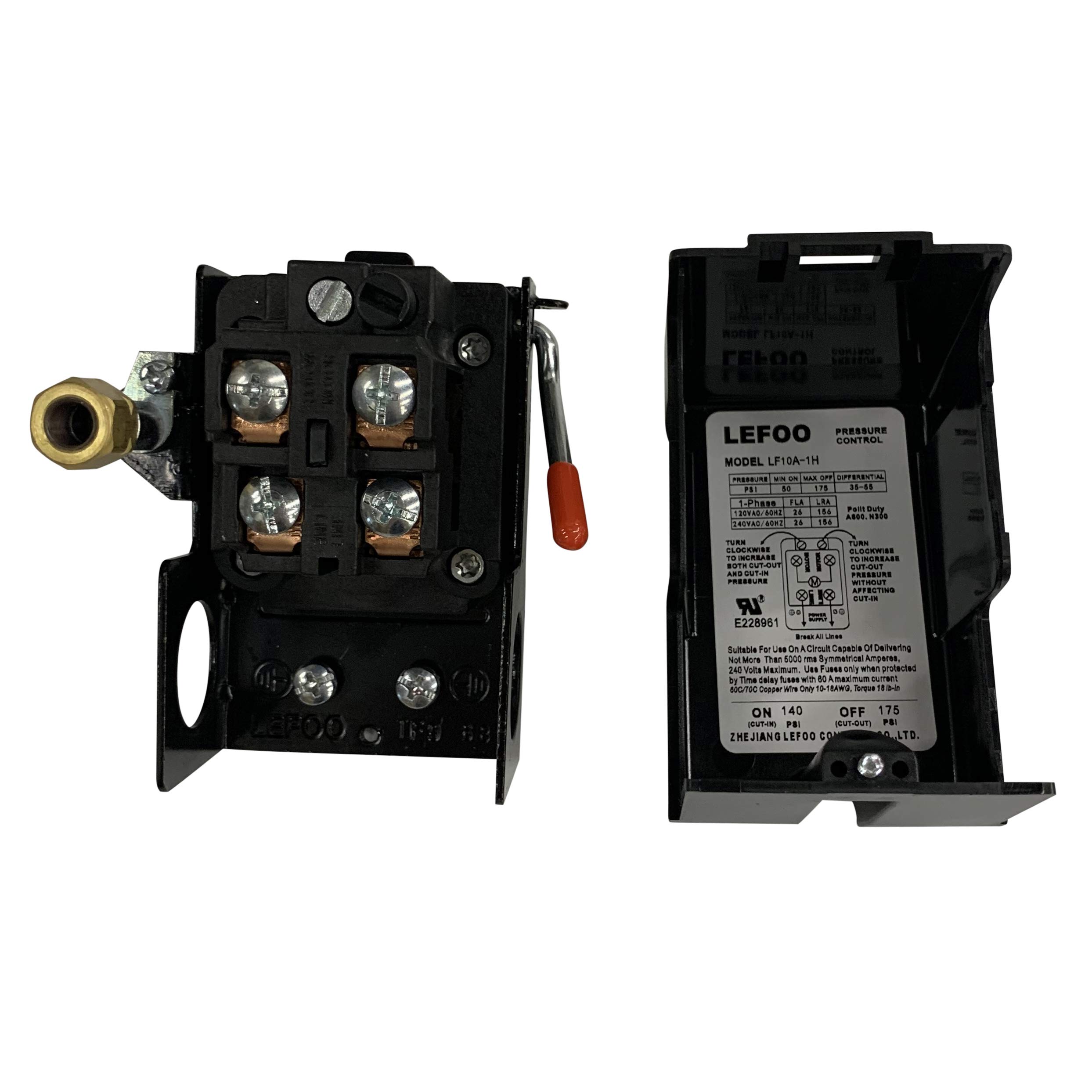 LEFOO Heavy Duty 26 AMP Air Compressor Pressure Switch Control 140-175 PSI, 1 Port - Ideal for Industrial, Automotive & Home Workshop Use