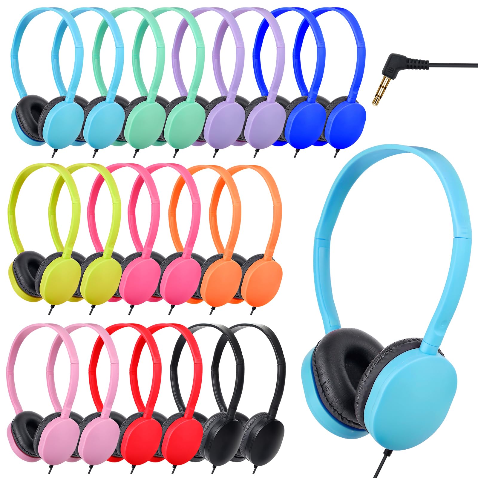 100 Pack Bulk Classroom Headphones for Kids - Durable School Headphones for Students, Children, Toddlers, Boys, Girls, Teens & Adults (10 Color Options) - Perfect for Classroom Learning, Online Education & Computer Labs