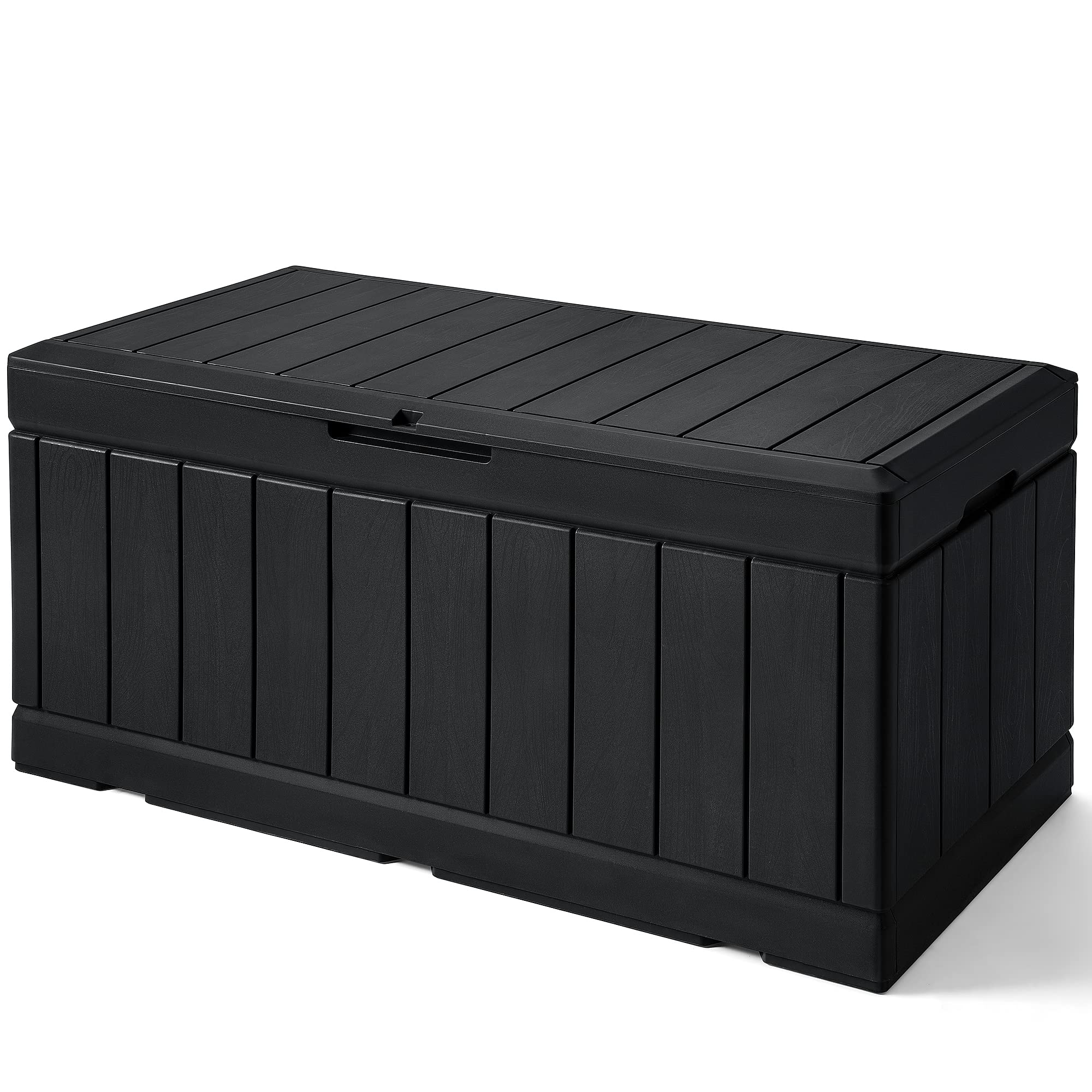 GUNJI 83 Gallon Outdoor Storage Box - Waterproof Large Resin Deck Box with Lockable Lid, Patio Storage Bench for Cushions, Garden Tools & Pool Accessories (Black) - Perfect for Backyard, Deck, and Poolside Organization