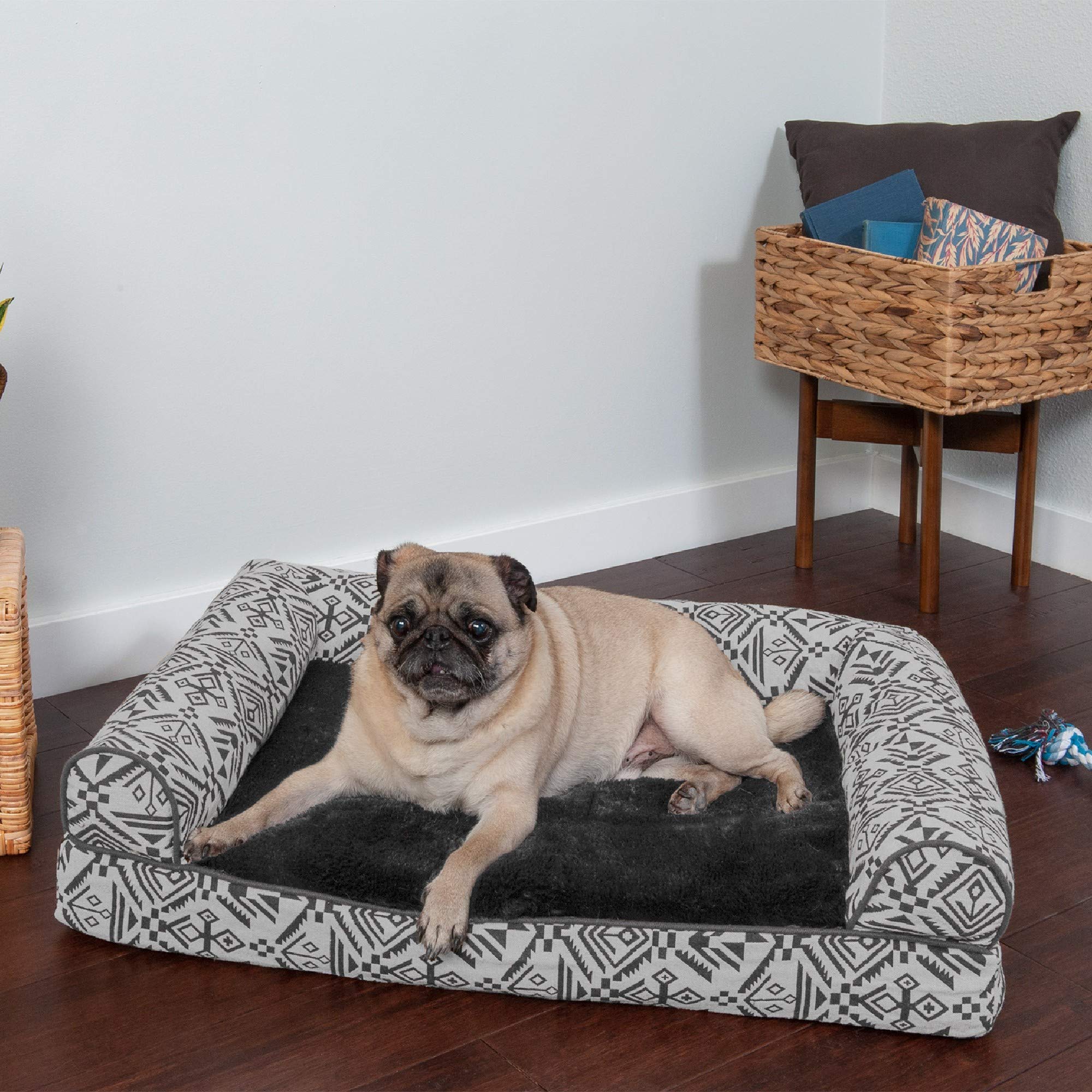 **Furhaven Orthopedic Dog Bed for Small & Medium Dogs - Plush & Southwest Kilim Woven Sofa Style - Removable Bolsters & Washable Cover - Supports Up to 35 lbs - Boulder Gray - Perfect for Living Room, Bedroom, or Pet-Friendly Spaces**