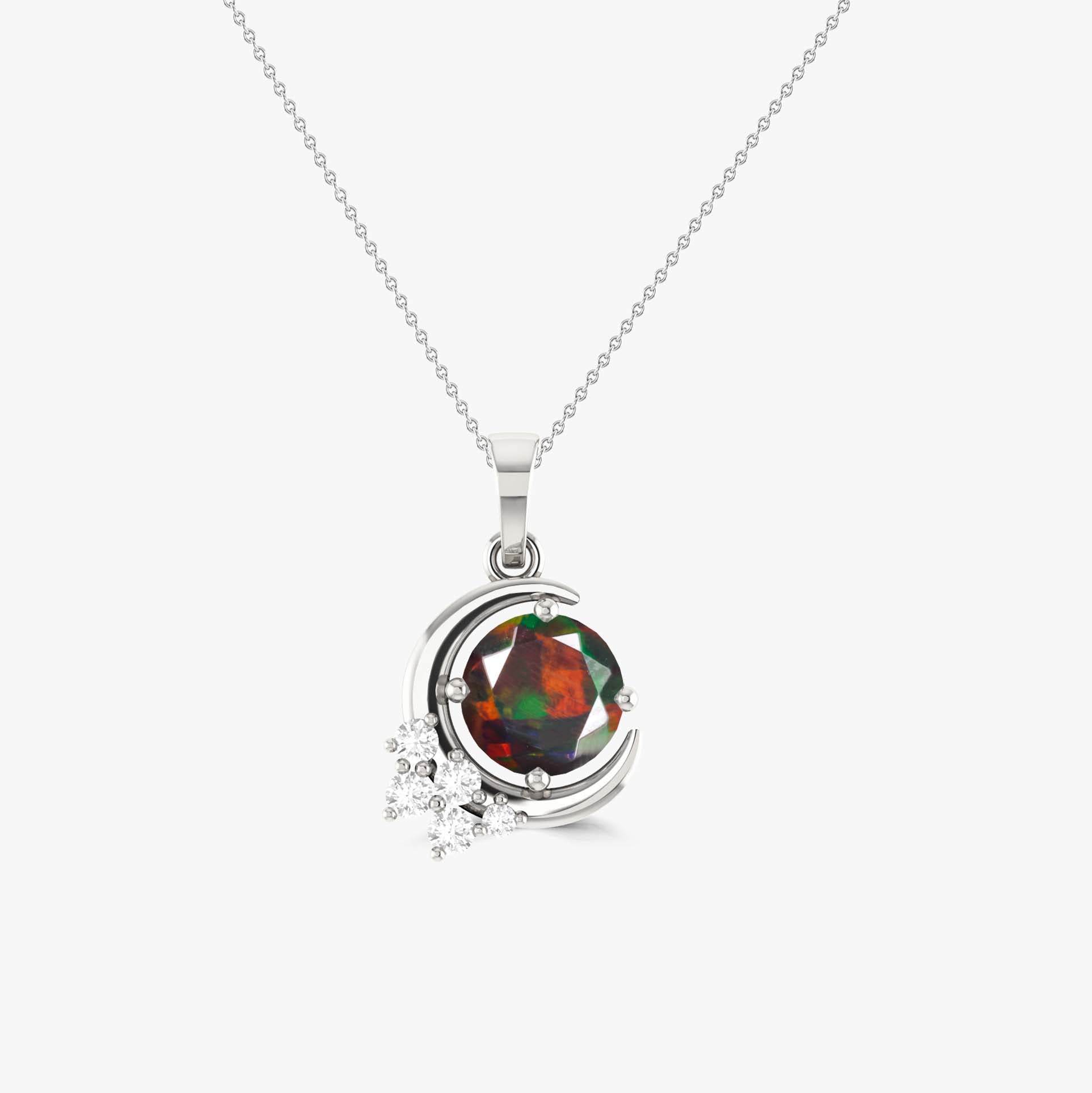 Natural Black Opal Moon Charm Pendant Necklace for Women - Elegant Celestial Jewelry for Everyday Wear, Gift Giving & Special Occasions
