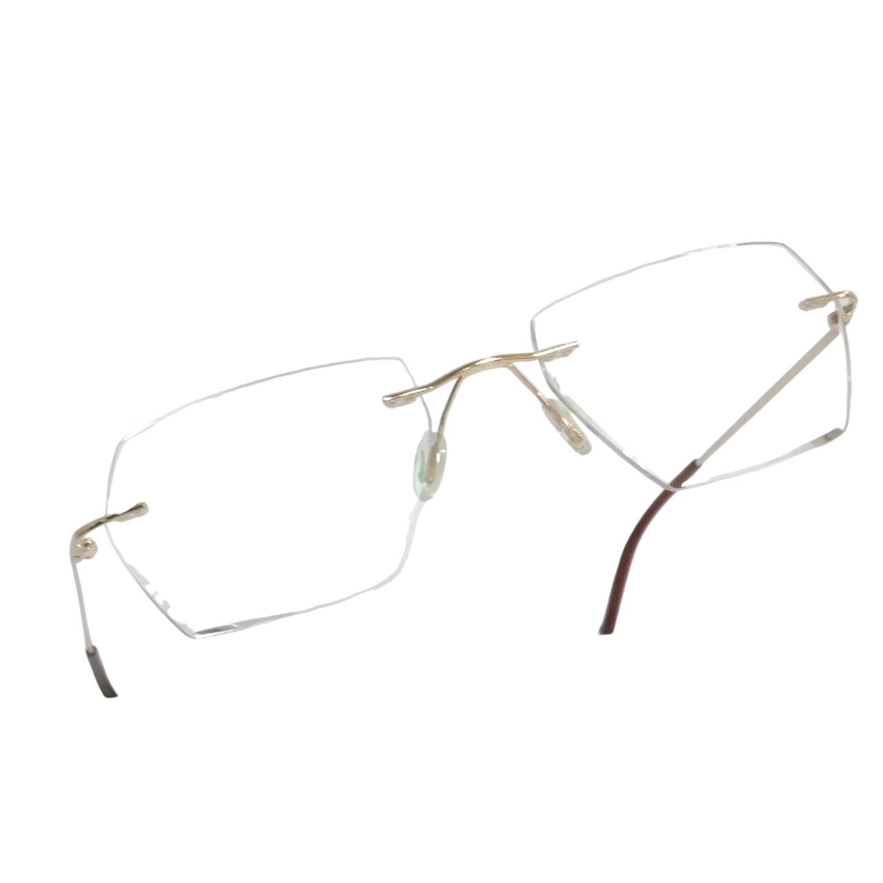 Premium Gold Geometric Rimless Eyeglasses with Laser-Cut Lenses - Fashionable Statement for Work, Reading & Special Occasions