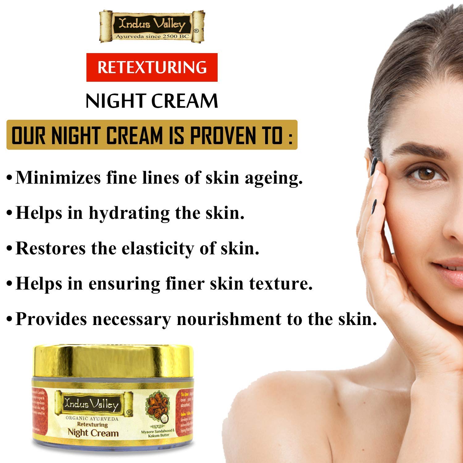 INDUS VALLEY Organic Night Cream with Mysore Sandalwood & Kokum Butter - 50ml Anti-Aging Face Moisturizer for Dry & Sensitive Skin - Perfect for Nighttime Skincare Routine & Hydration