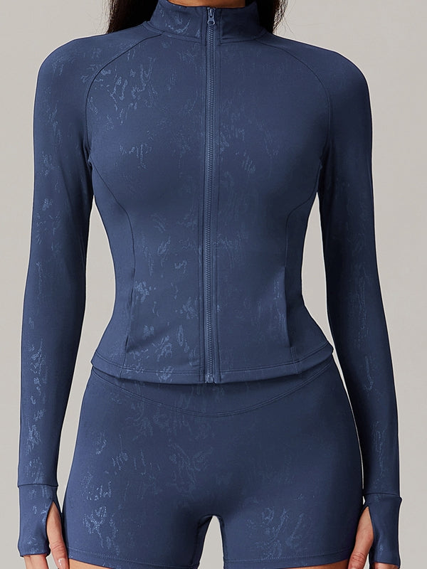 ZASUWA Women's Sexy Hot Stamping Print Thumbhole Jacket with Pockets - Fashionable Outerwear for Night Out, Party & Street Style
