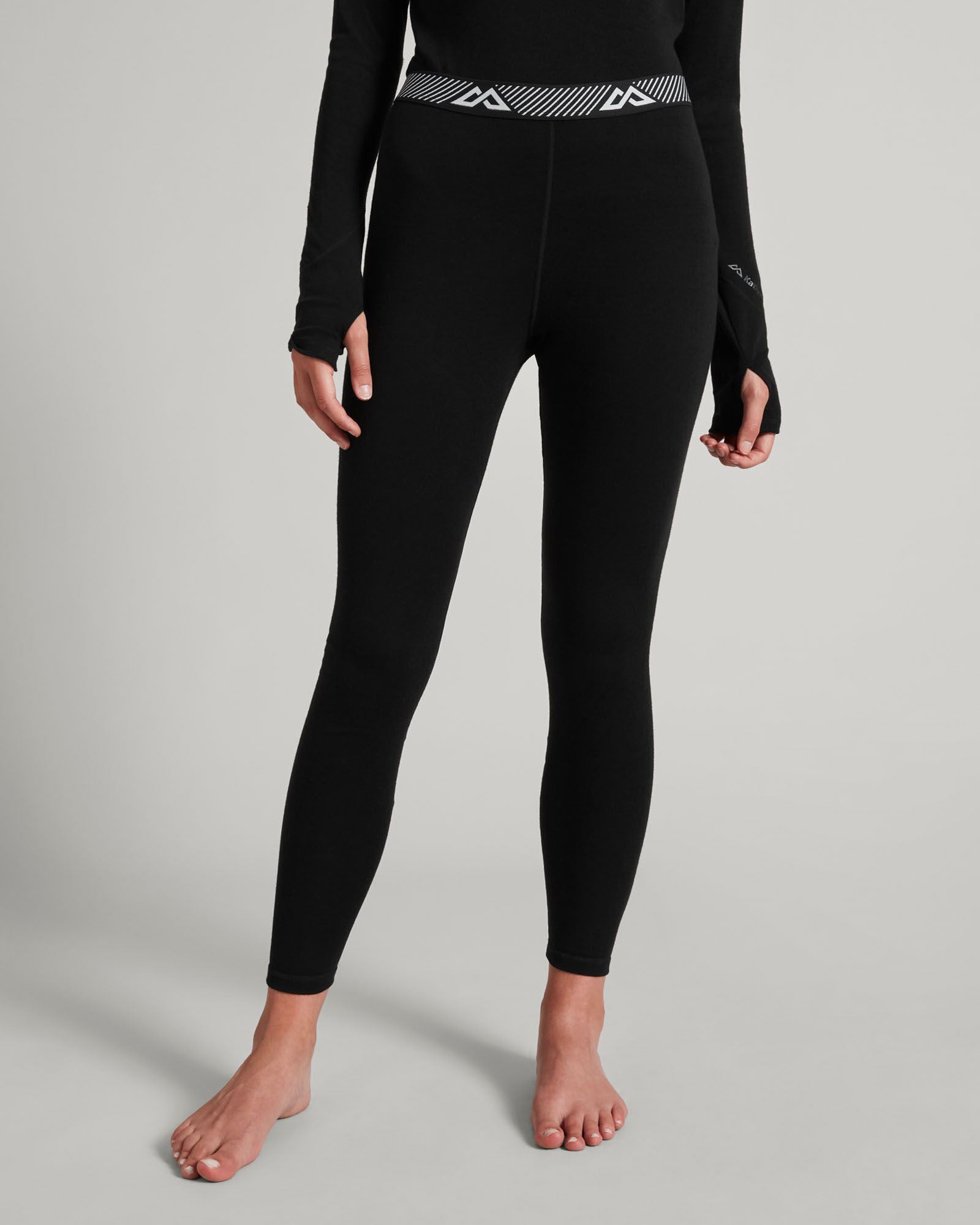 Women's KMD Merino Wool Base Layer Leggings - Thermal Winter Tights for Hiking, Running & Outdoor Activities - Black
