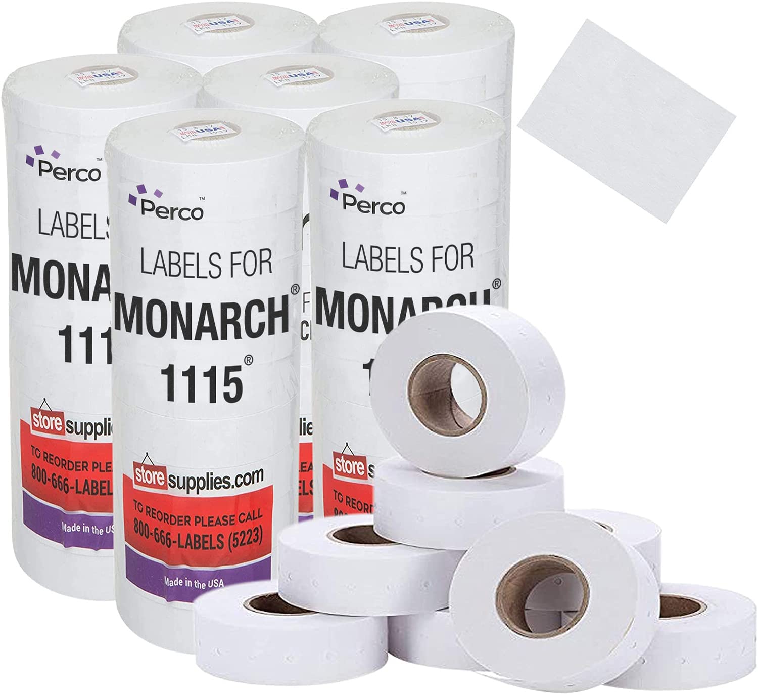 Perco White Pricing Labels for Monarch 1115 Price Gun - 10 Sleeves (150,000 Labels) - Includes Bonus Ink Roll - Perfect for Retail, Warehouse & Inventory Pricing