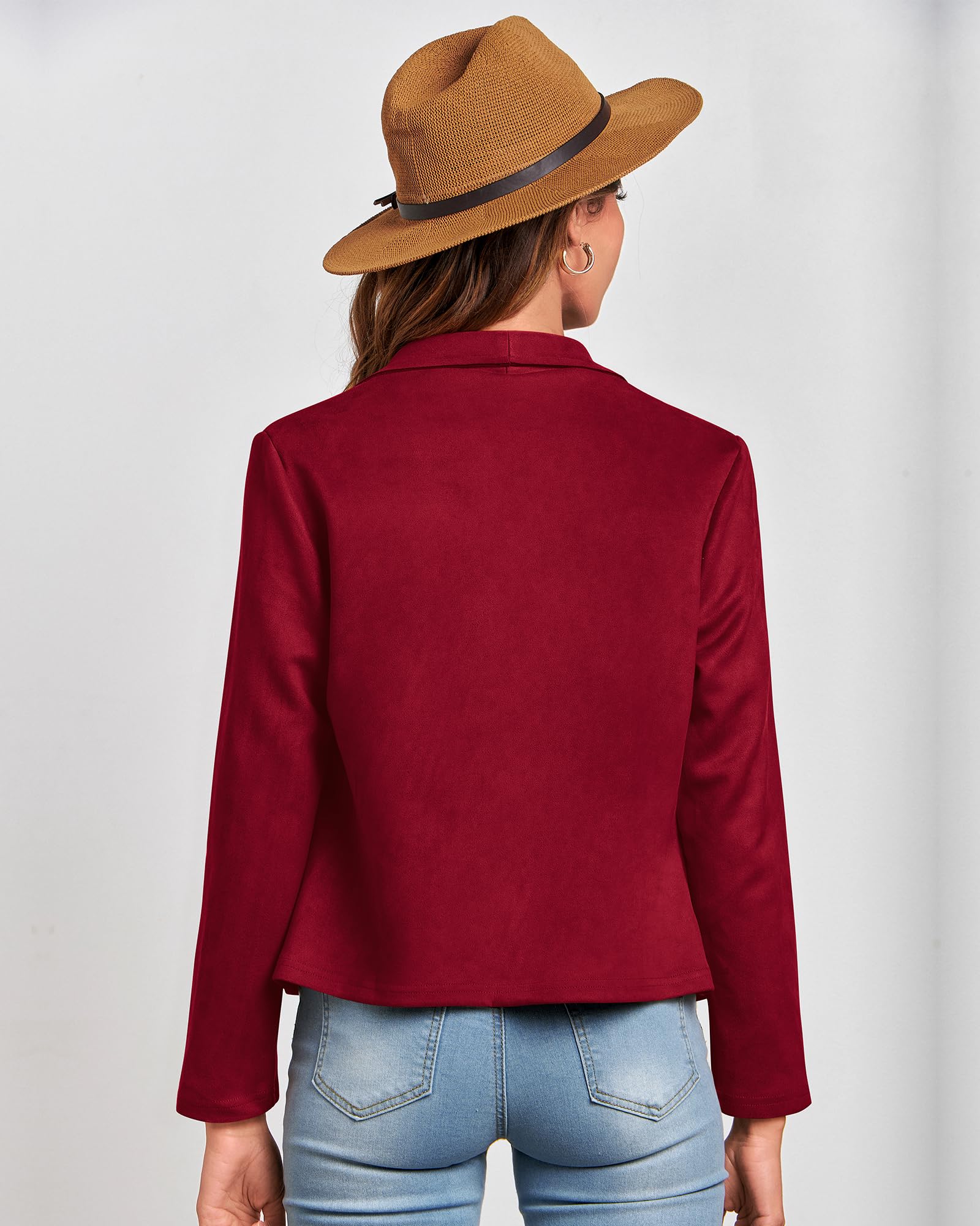 BTFBM Women's Faux Suede Jacket - Elegant Lapel Long Sleeve Open Front Cropped Coat for Spring/Summer 2025 | Outerwear for Office, Dating & Casual Outfits