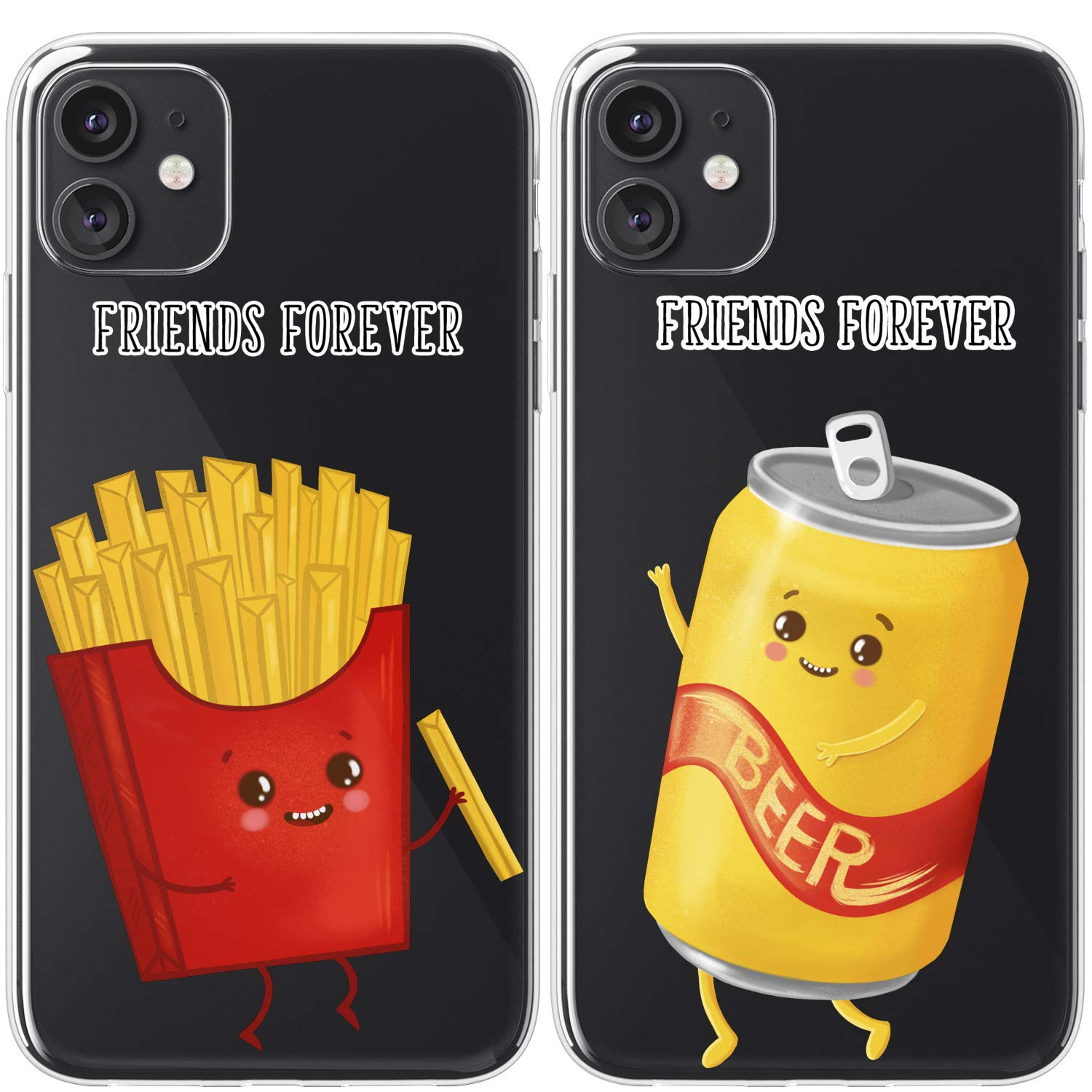 Cute Matching Phone Cases for iPhone 15 Pro Max/14 Plus/13/12 Mini/11/SE/XS/XR/8/7 - Best Friend BFF Junk Food Fries Design - 2-Pack Set - Perfect Gift for Birthday, Friendship Day & Couple Accessories