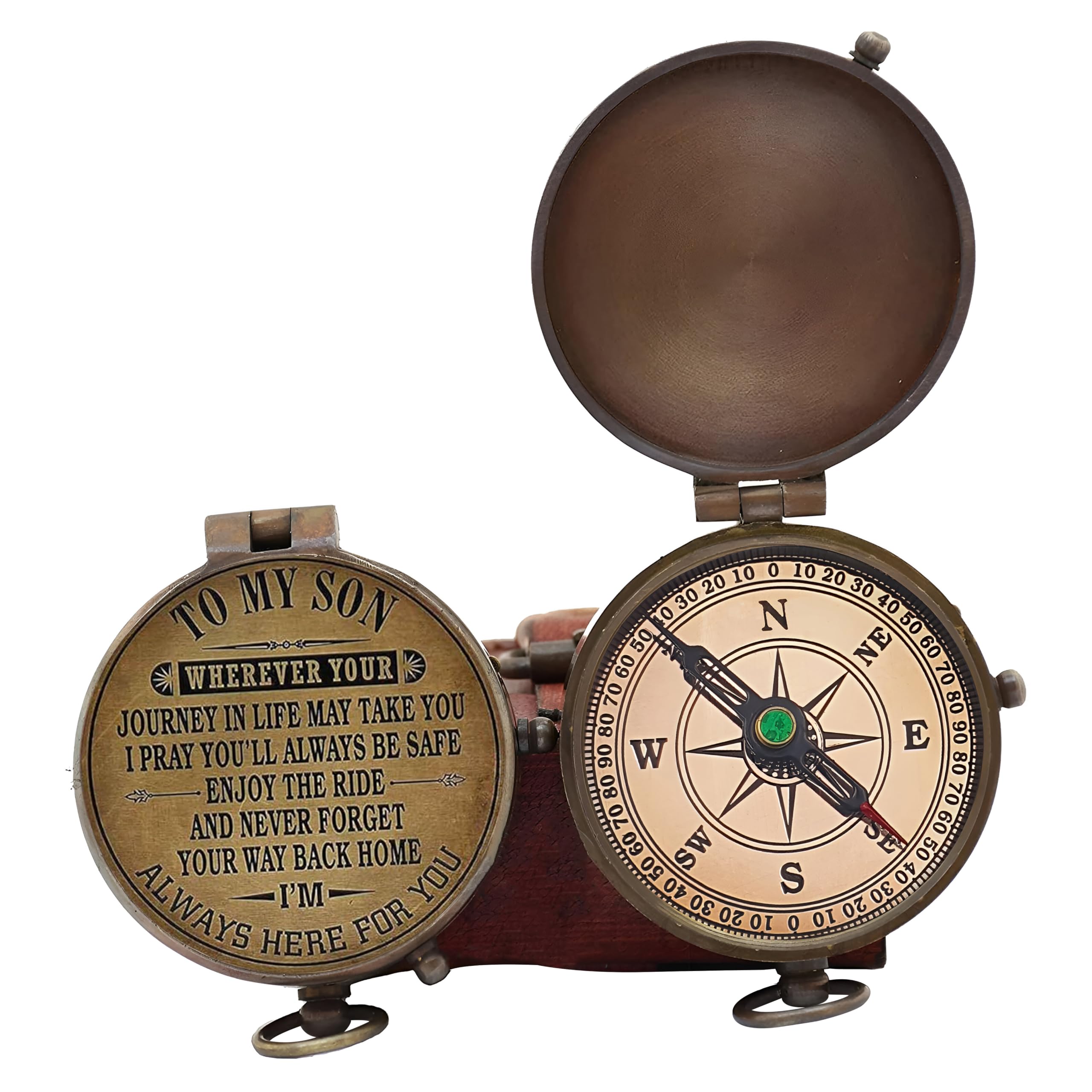 Engraved Brass Compass - Personalized Nautical Gift for Son from Dad or Mom - Unique Birthday Graduation Present with Leather Case - Perfect for Outdoor Adventures, Hiking, and Travel