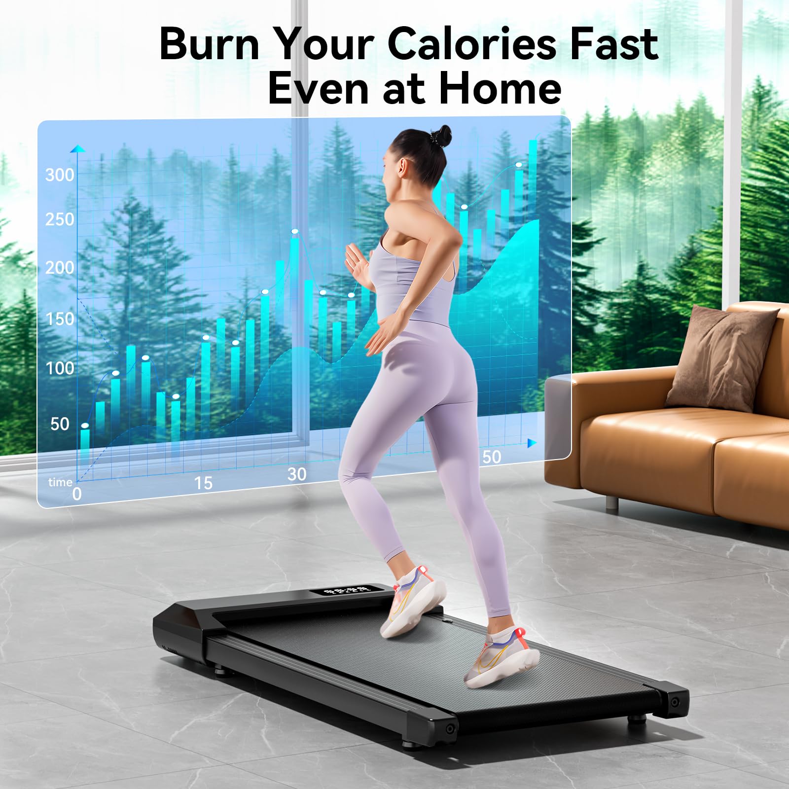Under Desk Treadmill for Home & Office - Portable Walking Pad with APP & Remote Control, 3-in-1 Compact Jogging Machine for Small Spaces (300 lbs Capacity) - Perfect for Workouts While Working from Home or Watching TV