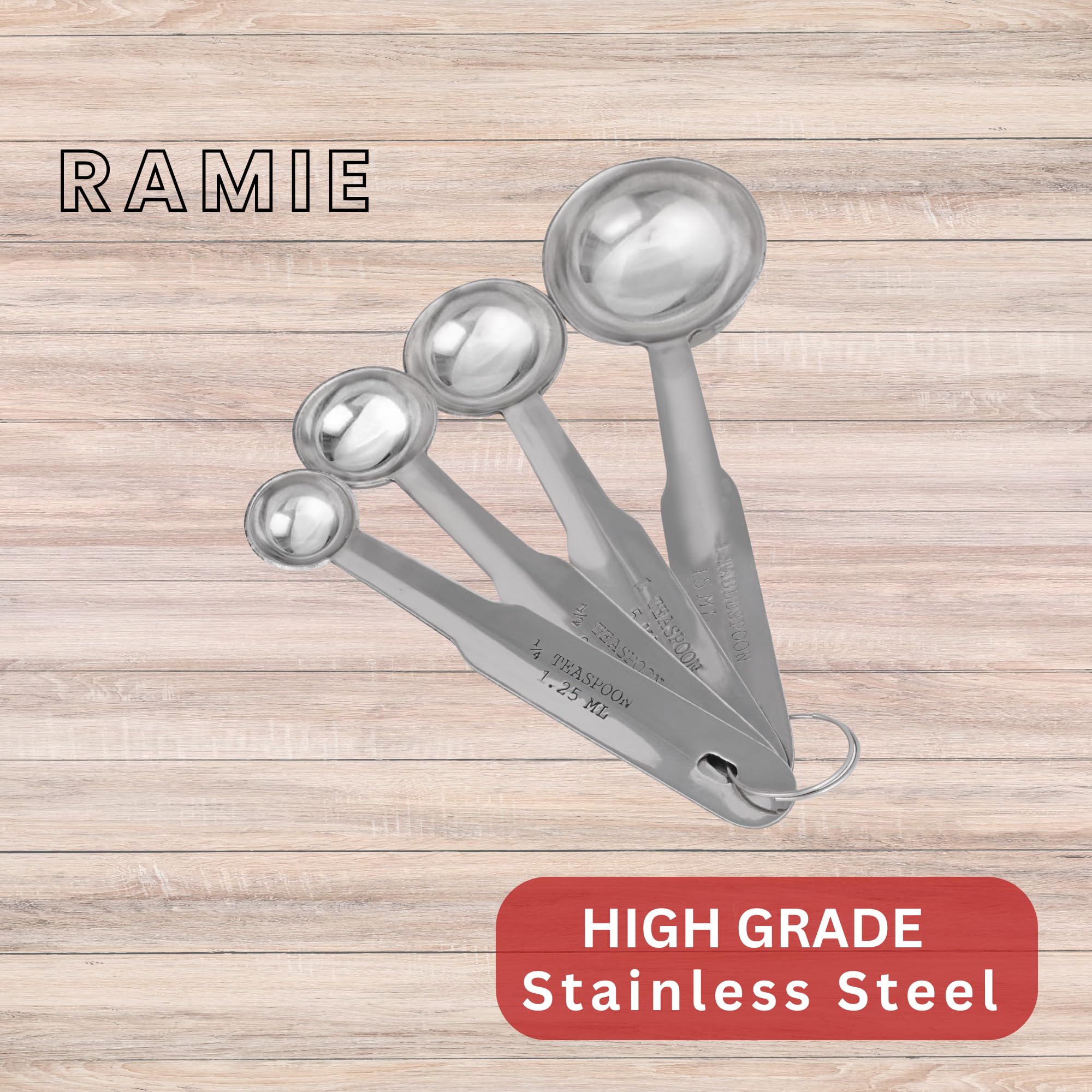 Premium 4-Piece Stainless Steel Measuring Spoon Set - Professional Grade for Baking & Cooking - Stackable Design - Perfect for Home Kitchen, Professional Bakeries & Meal Prep