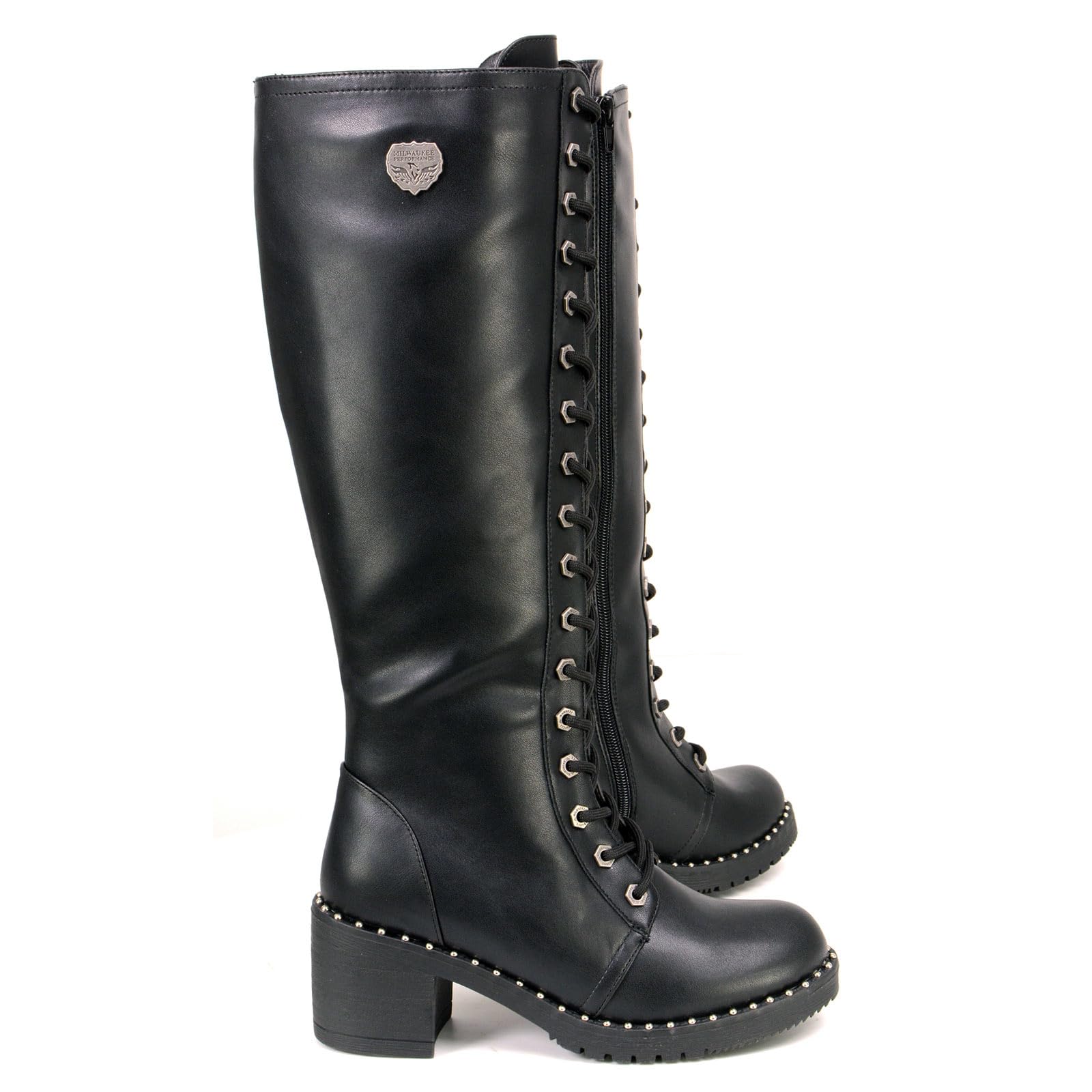 Milwaukee Leather MBL9442 Women's Black Lace-Up Tall Motorcycle Boots - Platform Heel, Studded Design for Biker Fashion | Perfect for Riding, Night Out & Edgy Street Style