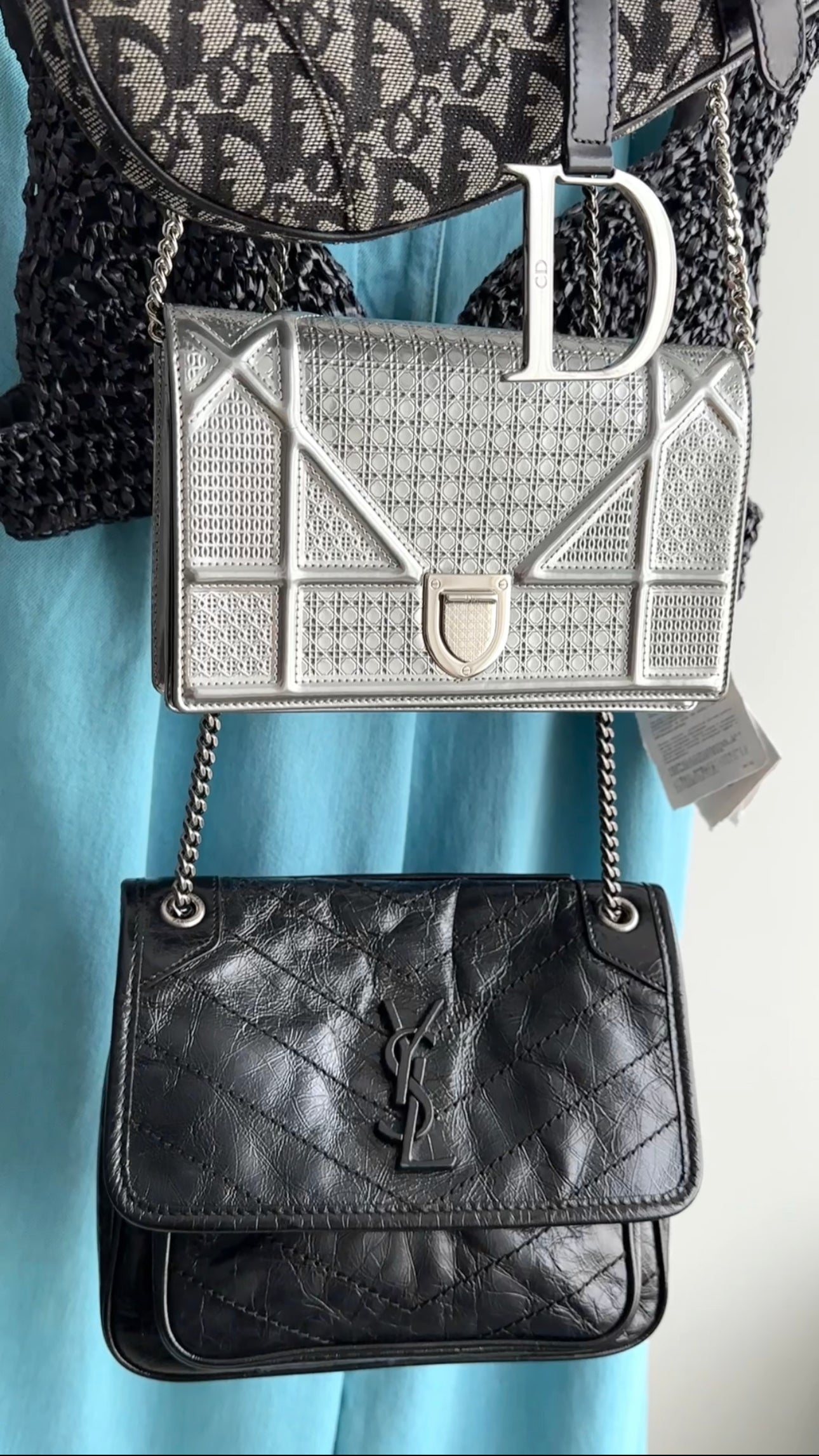 Dior Silver Microcannage Diorama Wallet on Chain - Luxury Crossbody Bag for Women, Perfect for Evening Parties & Special Occasions