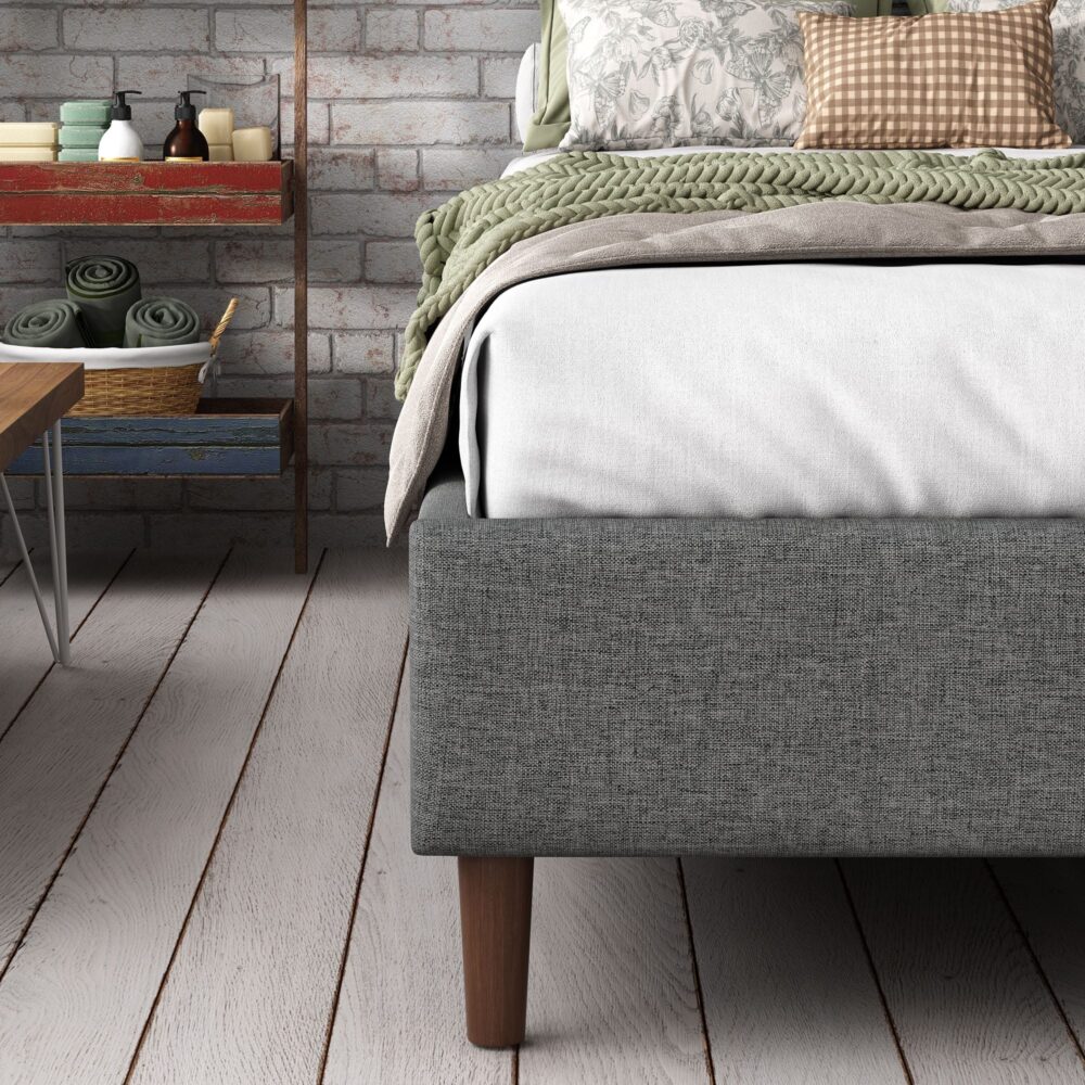 Alexandra Queen Bed Frame with Headboard - Dark Grey Wooden Platform Bed Base for Bedroom, Guest Room, or Master Suite