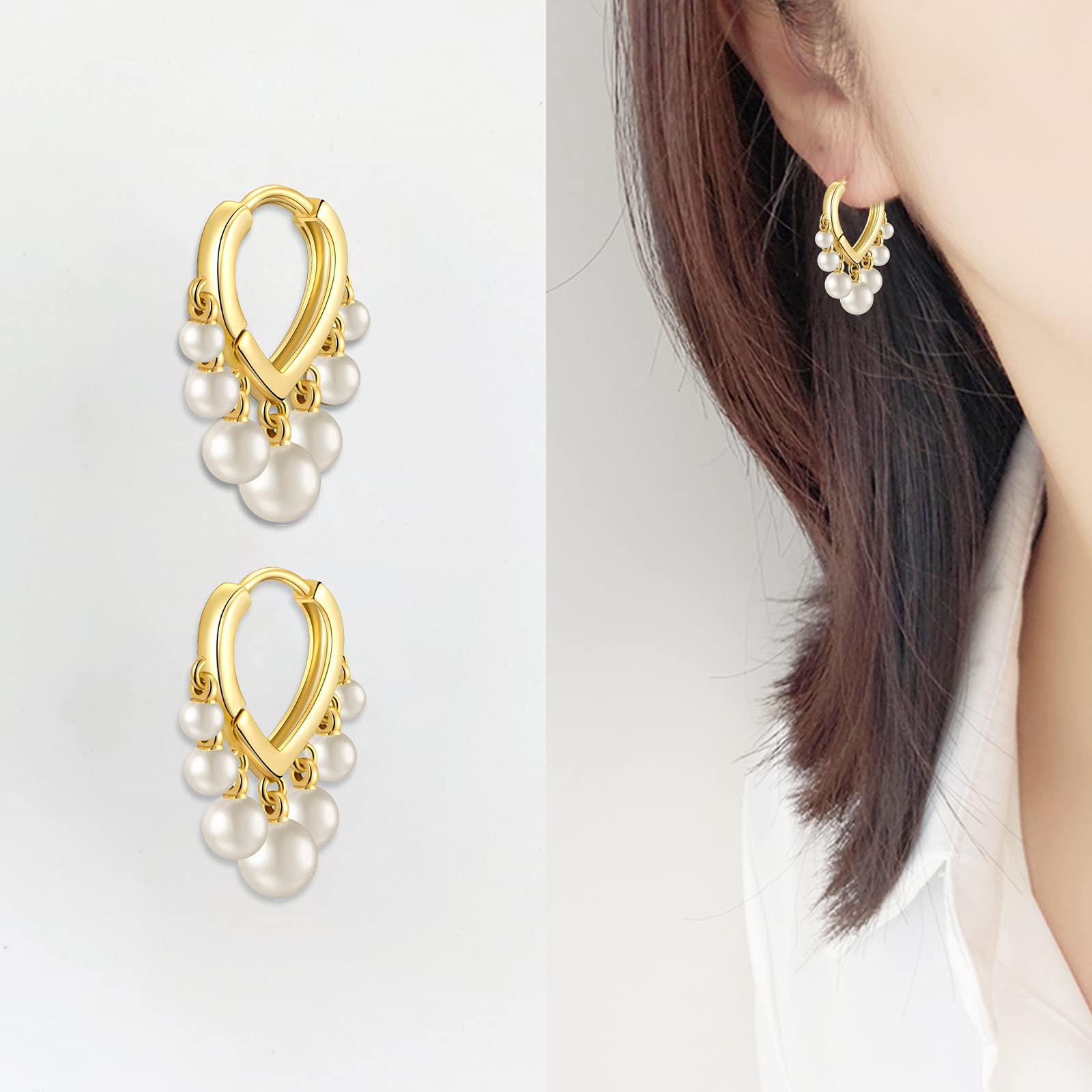 14K Gold Plated Beaded Dangle Earrings for Women - Elegant Sterling Silver Statement Jewelry for Party, Wedding & Everyday Wear