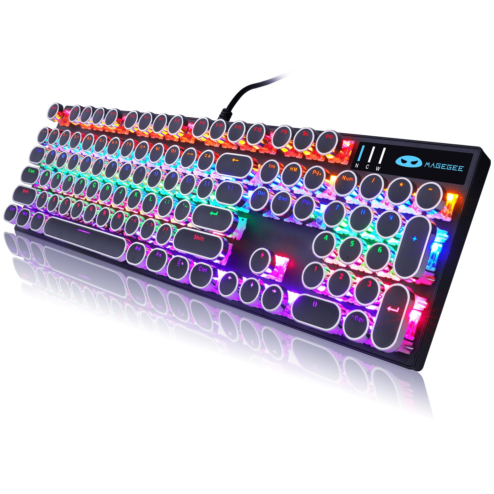 Vintage Typewriter Style Mechanical Gaming Keyboard - RGB Backlit Retro Punk Keyboard with Blue Switches, 104 Keys Wired USB for PC, Mac, Windows - Perfect for Gaming, Office Work & Typing Enthusiasts