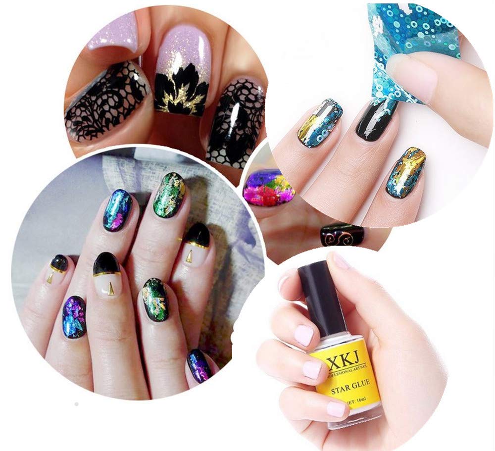 10 Roll/Set Colorful Starry Sky Nail Foil Transfer Stickers - Gradient Glitter Nail Art Decoration Kit with Professional Star Glue (Flower Style) | DIY Manicure, Salon Nail Design, Party & Special Occasion Nail Art