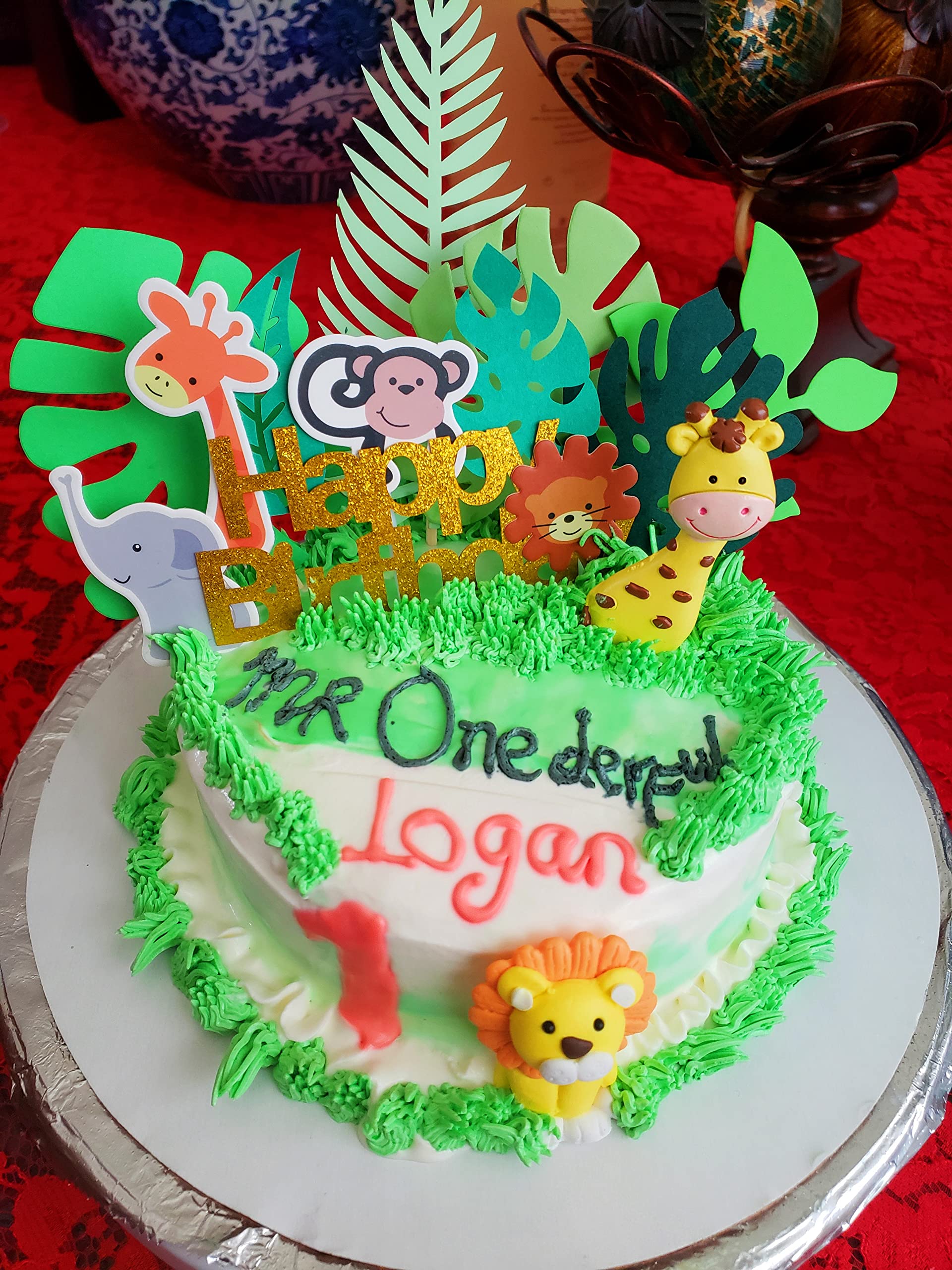 LaVenty Jungle Safari Animal Cake Toppers - 12pcs Edible Cake Decorations for Baby Shower, Birthday Party, Zoo Theme Celebration - Perfect for Jungle Themed Cakes, Cupcakes and Desserts
