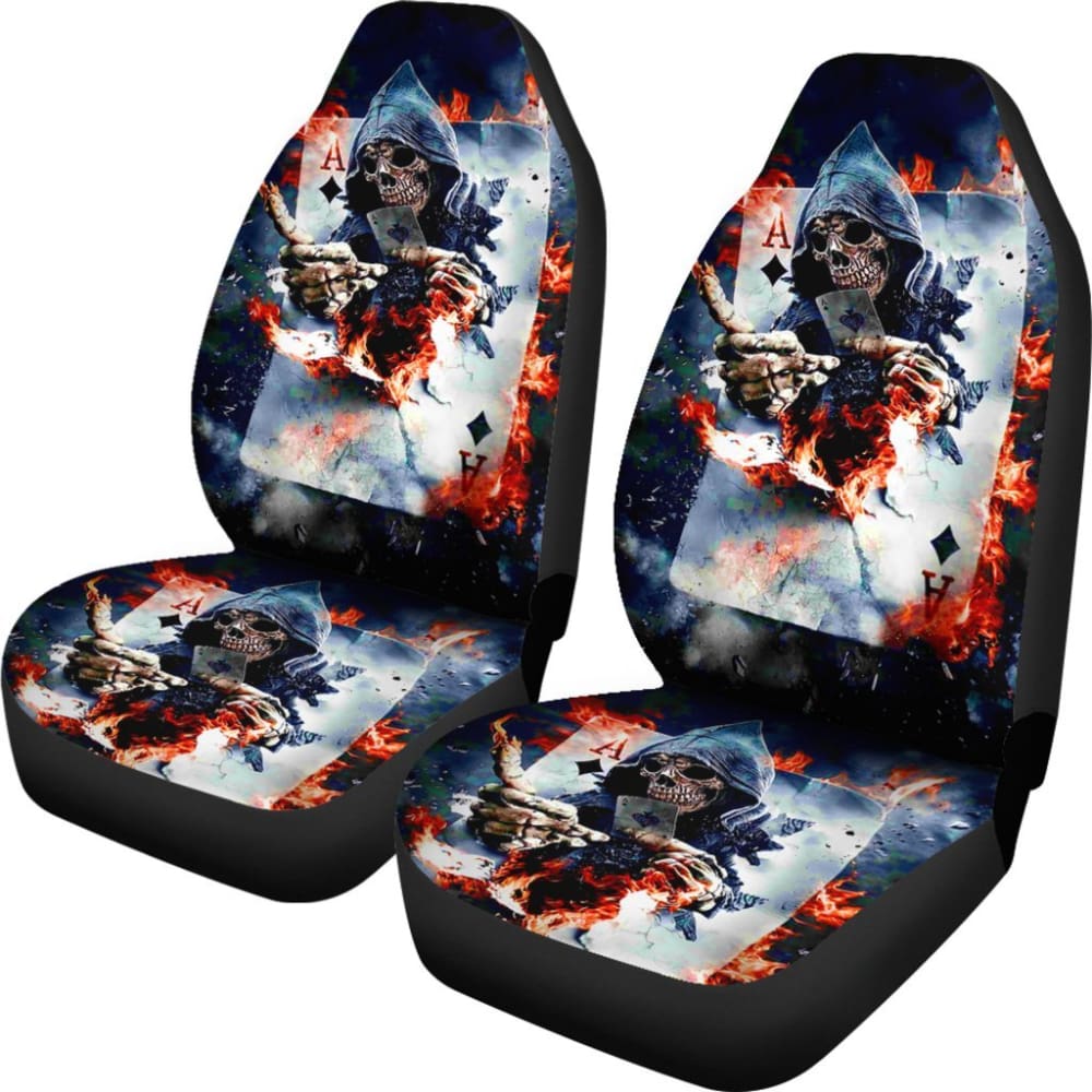 2 Pcs Skull Car Seat Covers - Grim Reaper Design for Halloween & Gothic Decor - Perfect for Cars, Trucks & Motorcycles