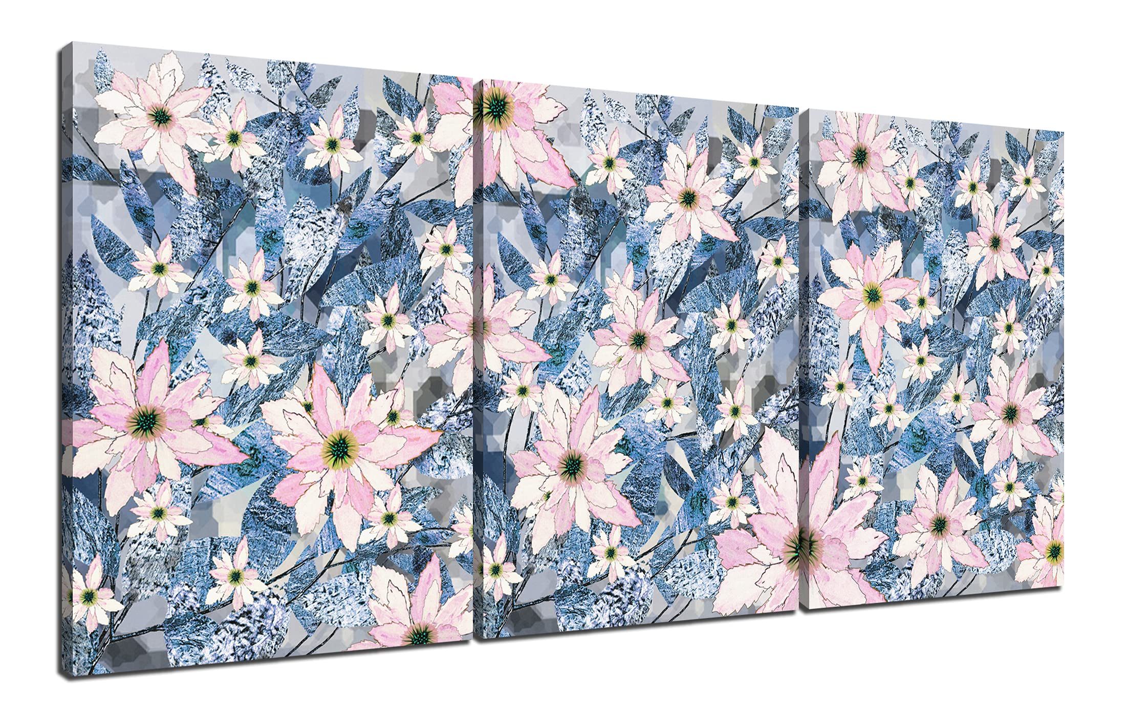 GoForArt Blue Background Pink Flower Canvas Wall Art - Contemporary Botanical Painting Print for Bathroom, Bedroom & Living Room Decor - Ready to Hang (60''W x 28''H) | Perfect for Home, Office & Gift Giving