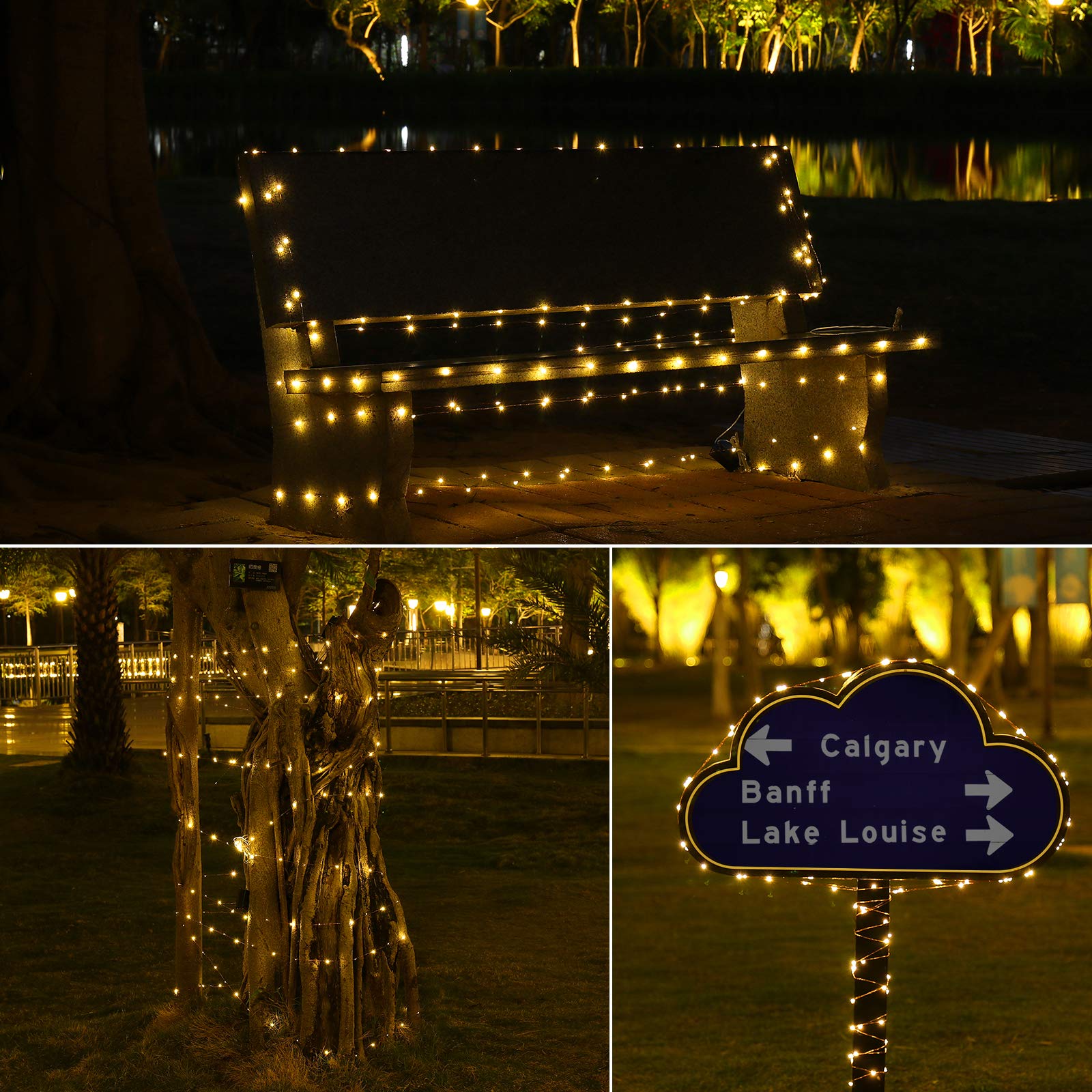 Solar Powered String Lights - 100 LED 33ft Waterproof Outdoor & Indoor Fairy Lights with 8 Lighting Modes, Warm White Copper Wire - Perfect for Garden, Patio, Yard, Wedding Decor & Party Lighting