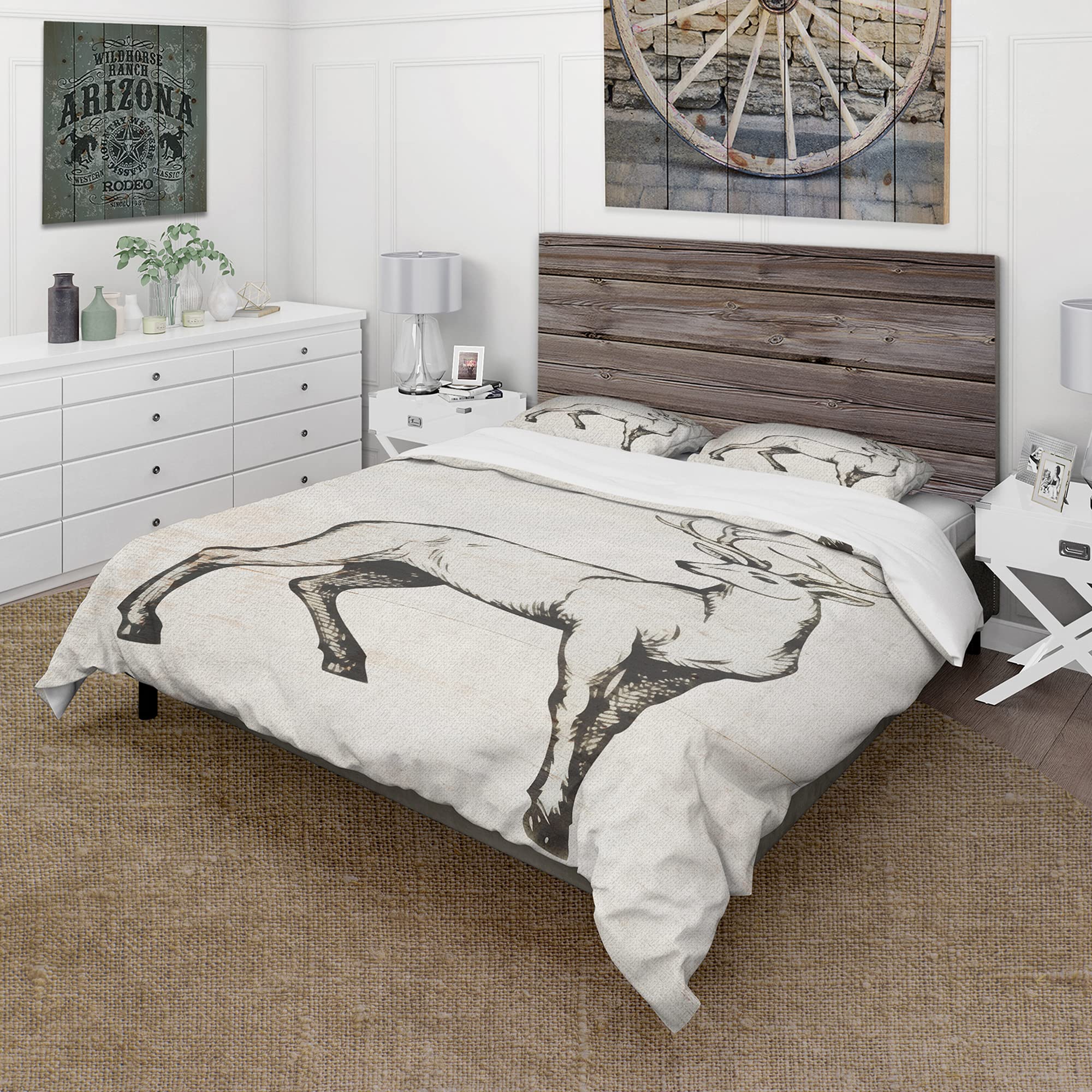 DesignQ Deer Wild & Beautiful VI Farmhouse Duvet Cover Set - King Size White 3-Piece All Season Bedding | Cozy Farmhouse Decor for Master Bedroom, Guest Room & Vacation Homes