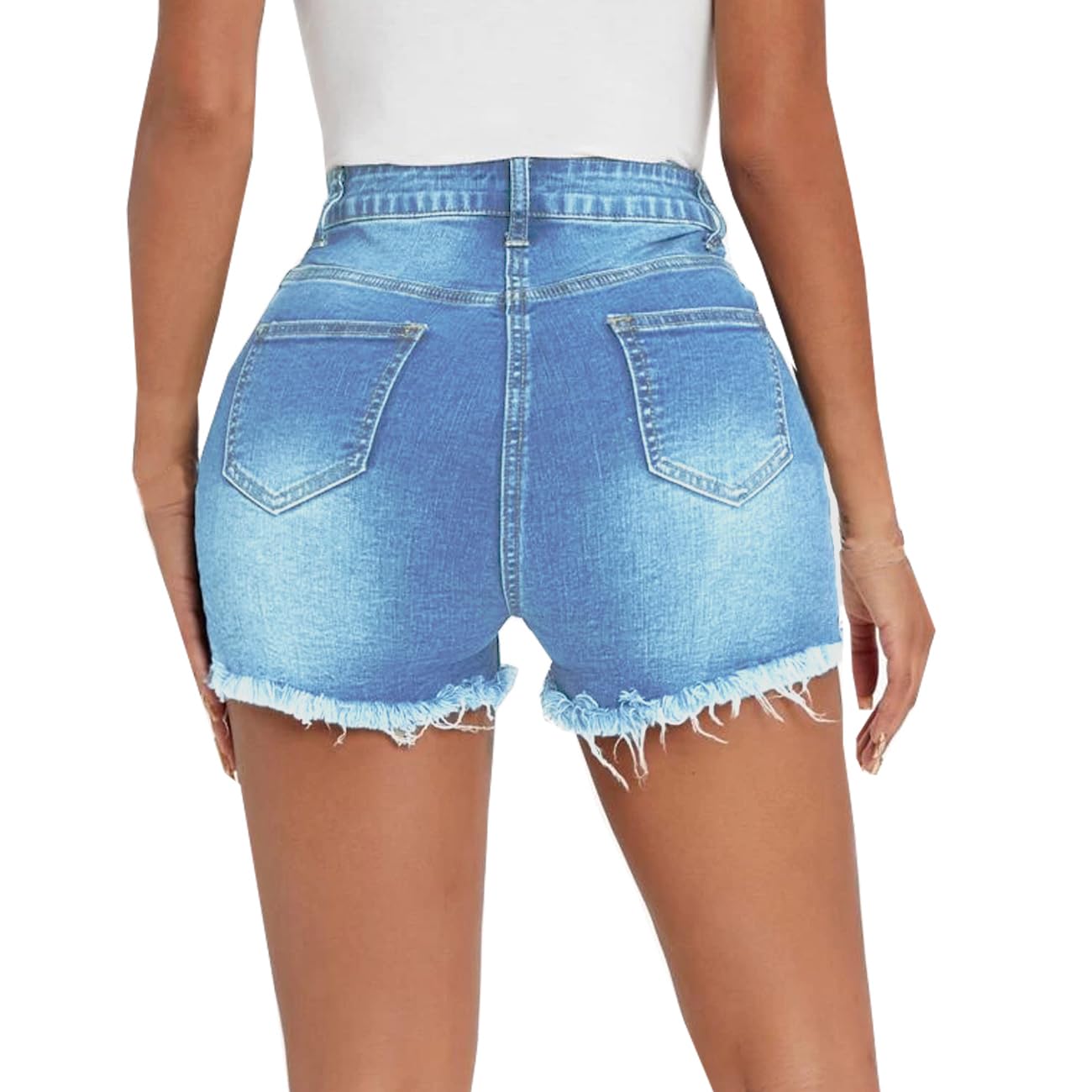 Women's Distressed Stretchy Denim Shorts - High Waisted Ripped Raw Hem Casual Jean Shorts for Juniors | Perfect for Summer Outfits, Beach Vacations & Casual Street Style