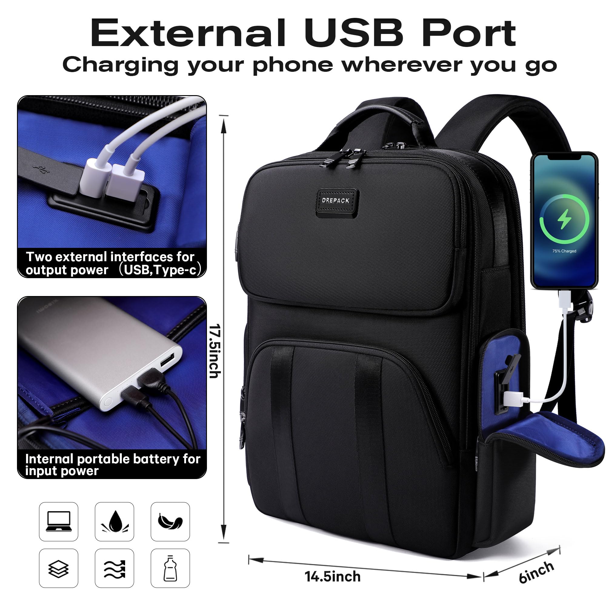 Durable Waterproof Laptop Backpack with USB-C Charging Port - Anti-Theft 15.6 Inch Notebook Bag for Travel, Work & School - TSA-Friendly Design, Perfect Gift for Professionals & Students