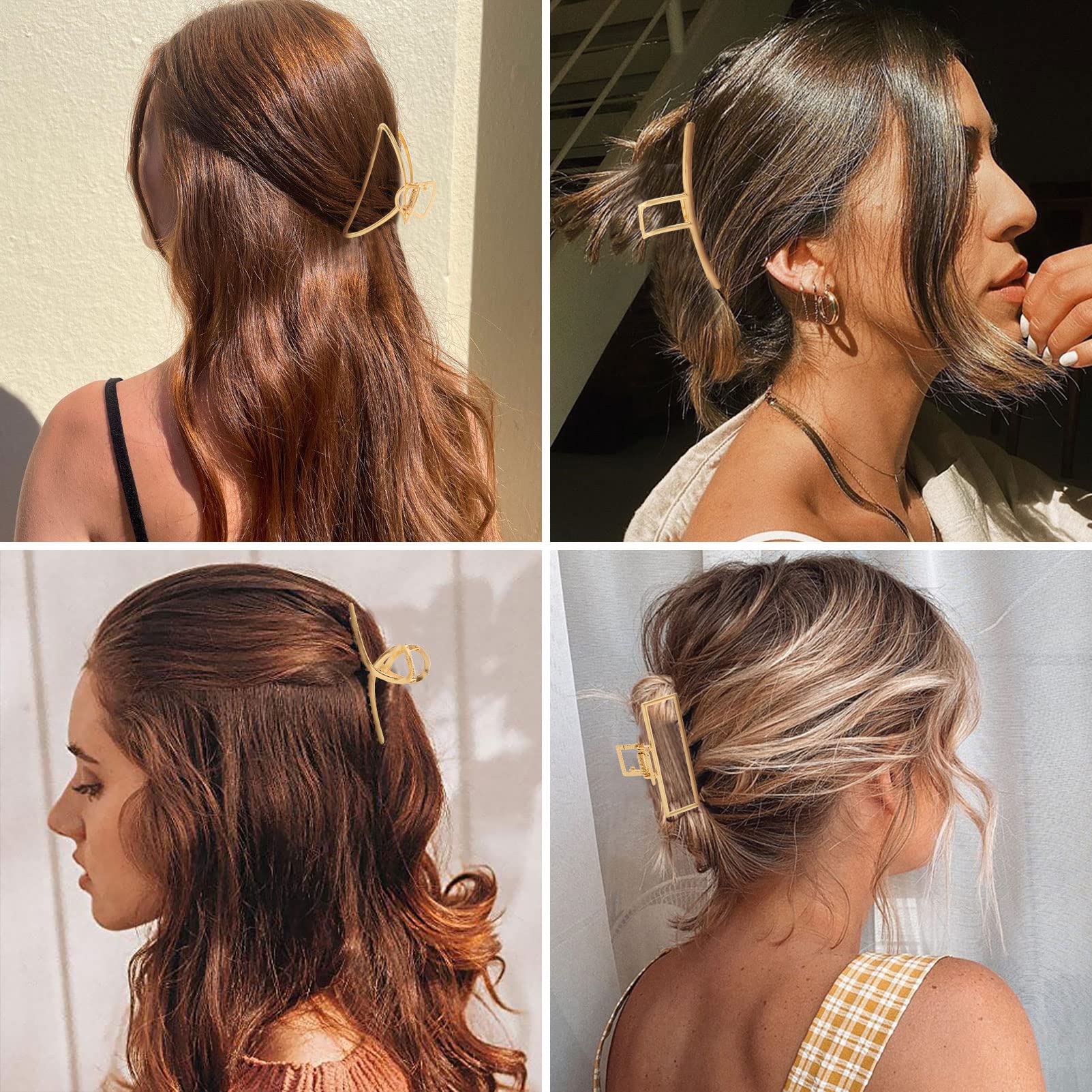 4 Pack Large Gold Hair Claw Clips for Women - French Design Metal Cross Banana Clips for Thick Hair - Non-Slip Hair Barrettes for Women & Girls - Perfect for Updos, Ponytails & Everyday Hairstyles
