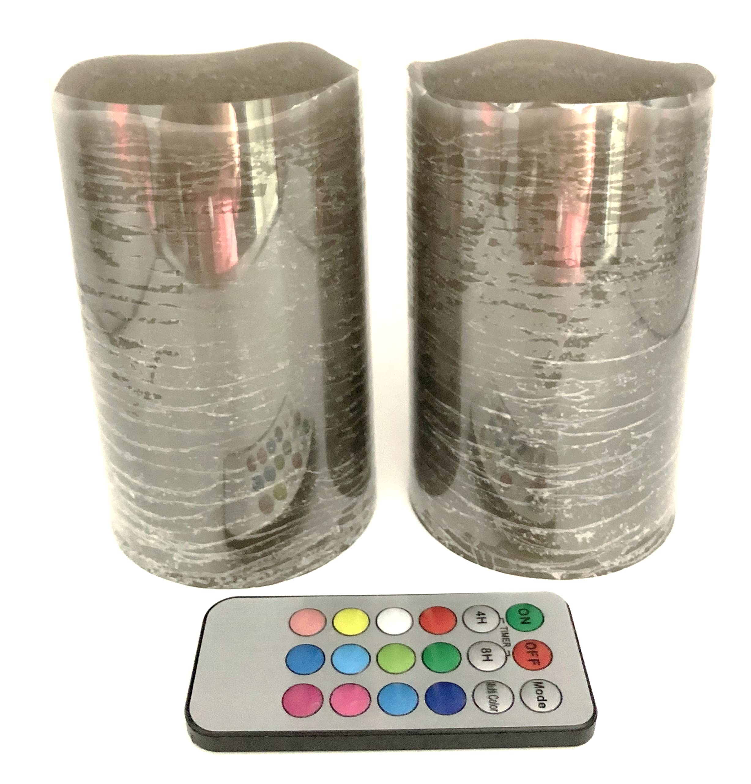 Adoria Grey Flameless Candles Set of 2 - Real Wax Battery Operated Pillar Candles with Eucalyptus Scent, Remote Control & Timer, Color Changing - Perfect for Home Decor, Wedding Centerpieces, Romantic Dinners, and Holiday Ambiance (3