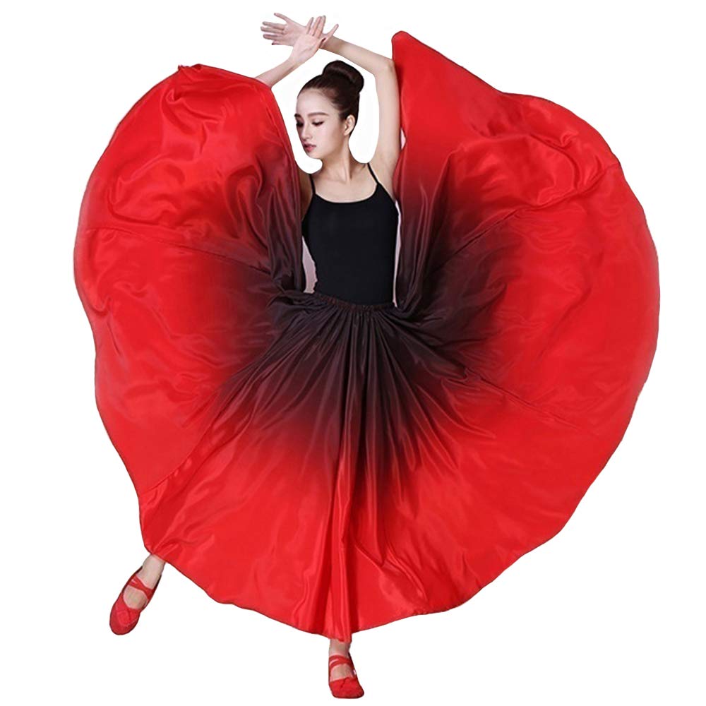 Women's Flowy Silk Long Swing Skirt - Spanish Bull Dance Skirt for Tango & Ballroom Practice | Elegant Belly Dance Circle Skirt for Performances & Special Occasions