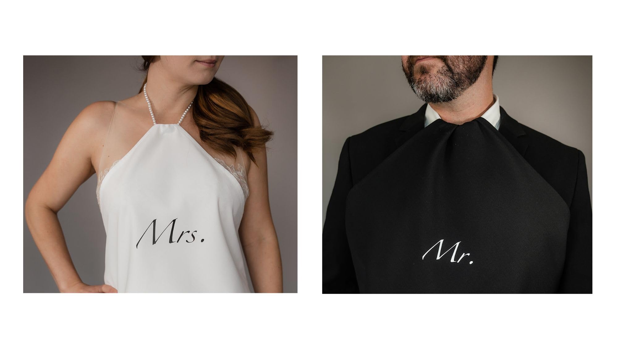 Mr and Mrs Couple Matching Bib Set - Funny Personalized Aprons for Couples Cooking Together - Perfect for Valentine's Day, Anniversaries & Romantic Date Nights at Home