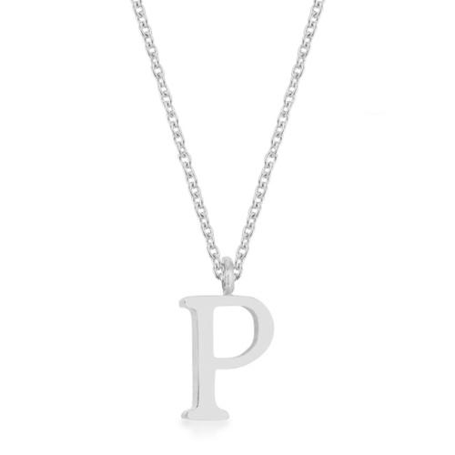 Elaina Rhodium Plated Stainless Steel Initial P Necklace for Women - Elegant Personalized Jewelry Gift for Birthday, Anniversary & Everyday Wear