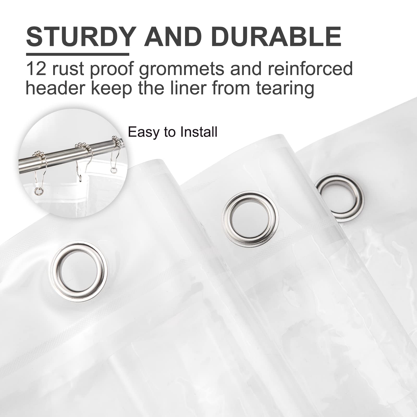 AmazerBath Waterproof Clear Shower Curtain Liner & Heavy Duty White Waffle Shower Curtain Set - 72x72 Inches for Bathroom, Hotel, and Dorm Use