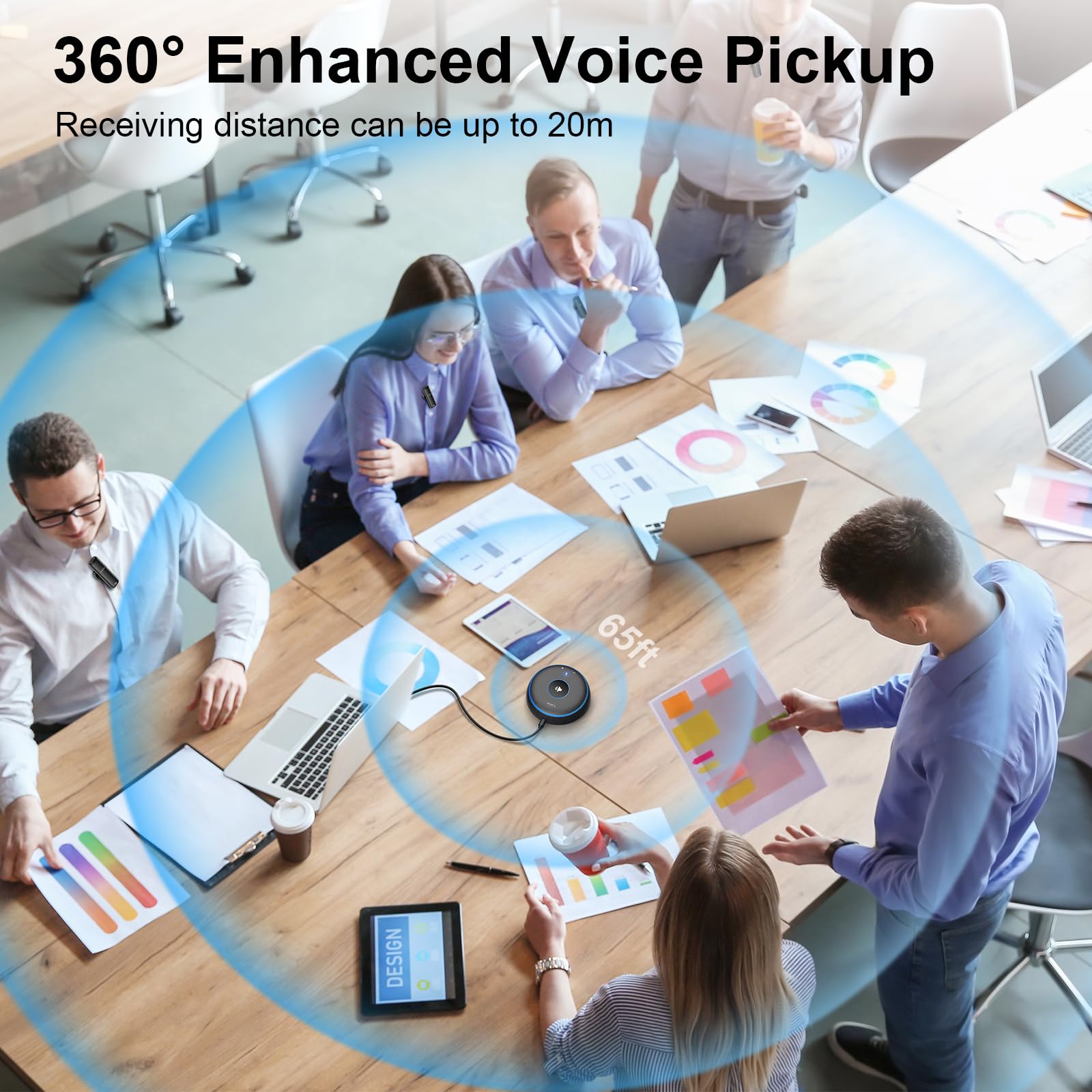 4 Wireless Mics Conference Speaker with AI Noise Reduction & 360° Voice Pickup | USB Speakerphone for Zoom, Teams, Webex | Ideal for Business Meetings, Webinars & Remote Work