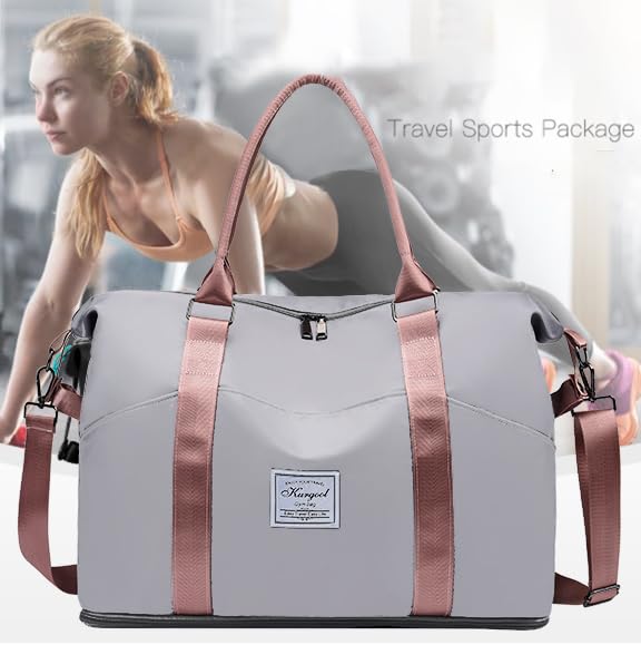 Foldable Waterproof Gym Bag with Wet Pocket - Durable Travel Duffle & Weekender Carry On Bag for Women - Perfect for Gym, Yoga, Sports & Overnight Trips