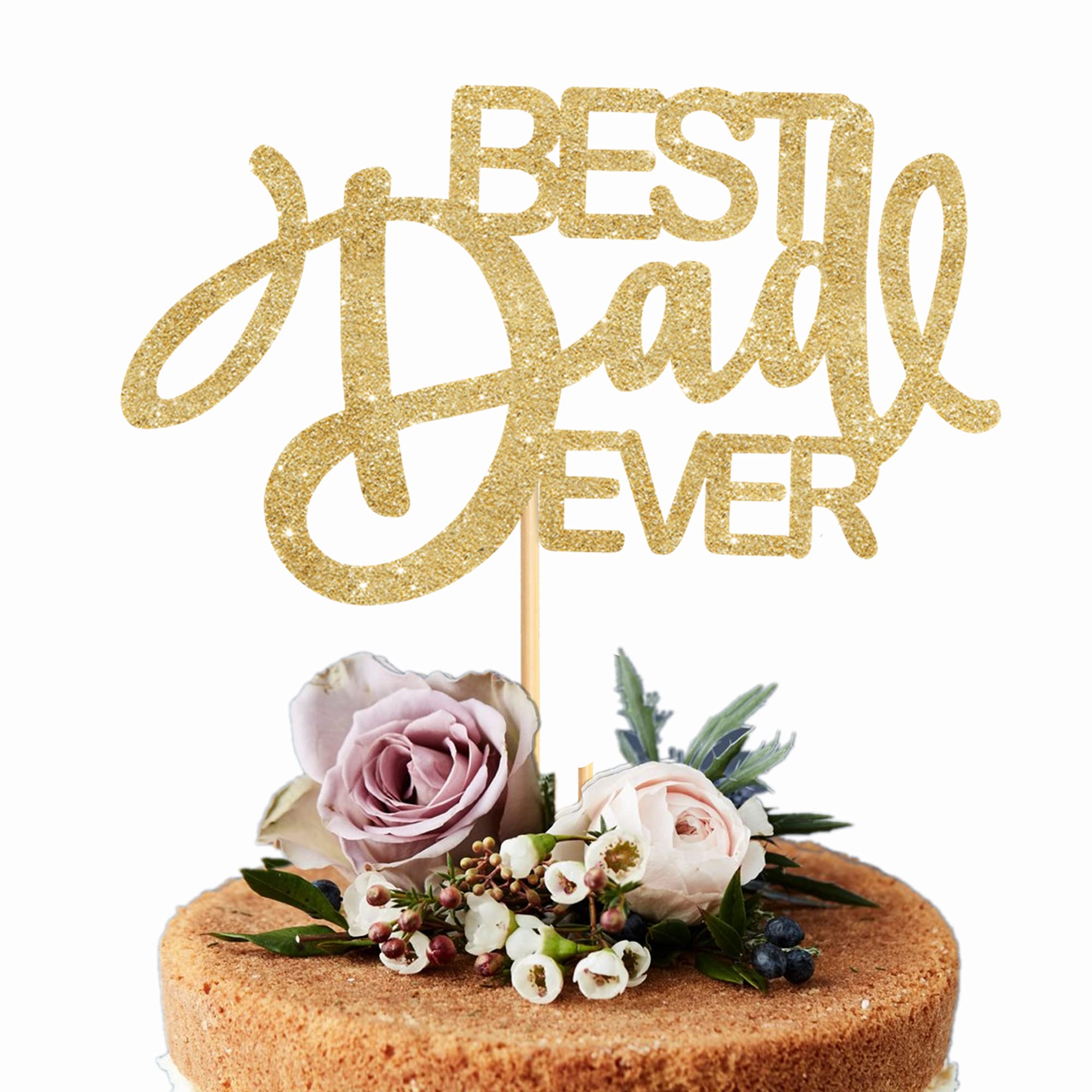 1 PC Happy Father's Day Cake Topper - Best Dad Ever Gold Glitter Cake Decoration for Birthday Parties, Father's Day Celebrations & Special Occasions (Bestdad Curly GLD)