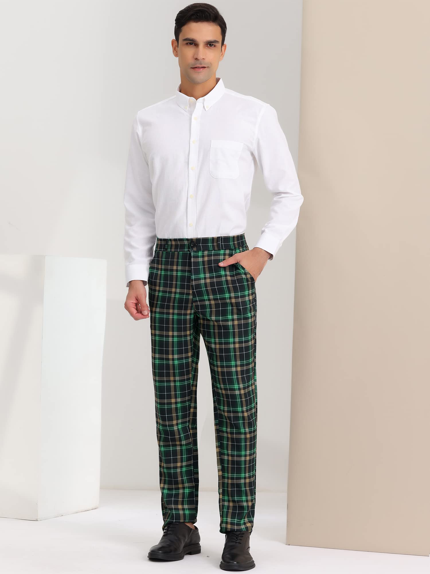 Lars Amadeus Men's Checkered Dress Pants - Flat Front, Regular Fit Plaid Slacks for Work & Prom | Office Wear, Business Casual & Formal Occasions