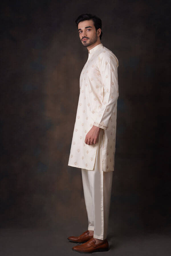 Soft Cotton Cream Persian Chickenkari Kurta Pant Set - Comfortable Traditional Indian Outfit for Men, Perfect for Festivals, Weddings & Casual Wear