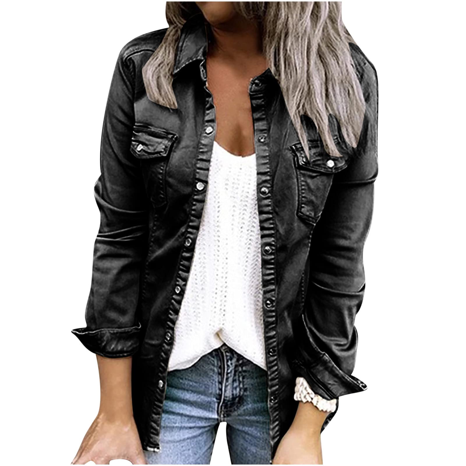 Women's Slim Fit Casual Jacket with Lapel Pocket & Ruched Patchwork - Solid Color Lightweight Coat for Office, Travel & Everyday Wear