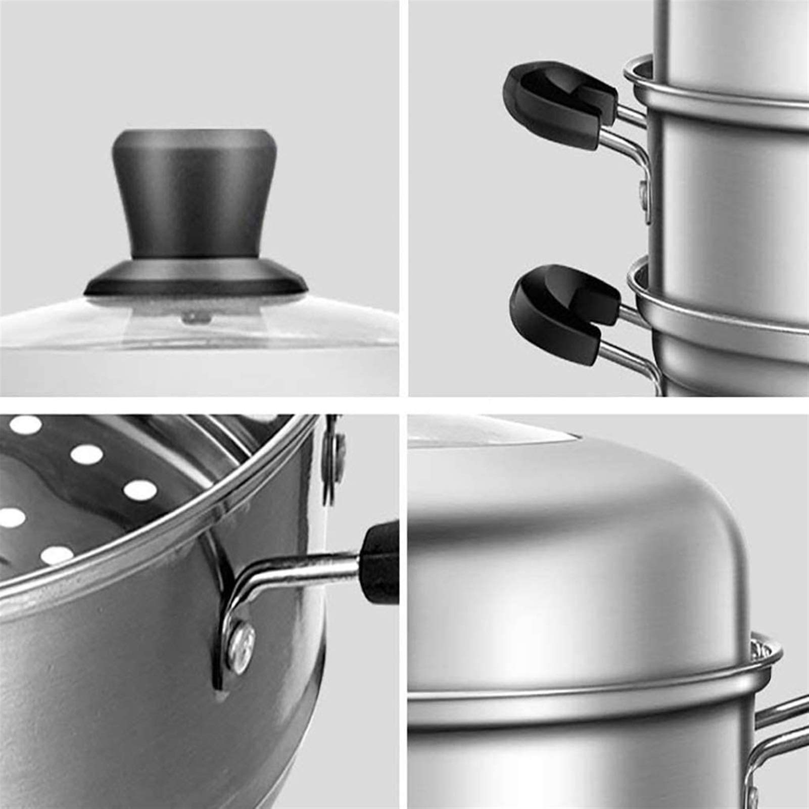 3-Tier Stainless Steel Steamer Pot with Tempered Glass Lid - Multi-Purpose Cookware for Electric, Induction, Grill Stovetops - Dishwasher Safe - Perfect for Dumplings, Vegetables, Seafood & Meal Prep
